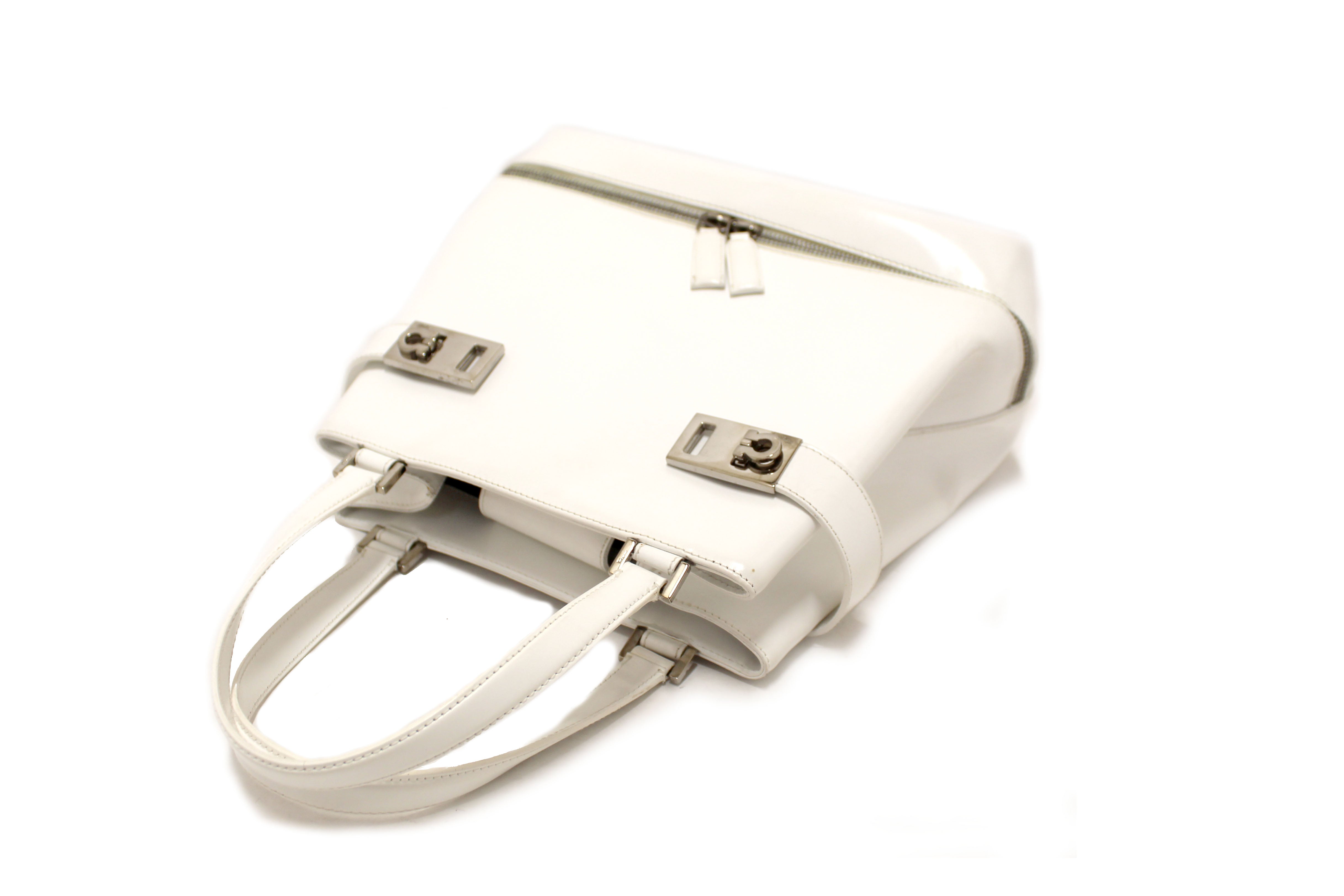 Authentic Salvatore Ferragamo Vintage White Cowhide Leather Handbag