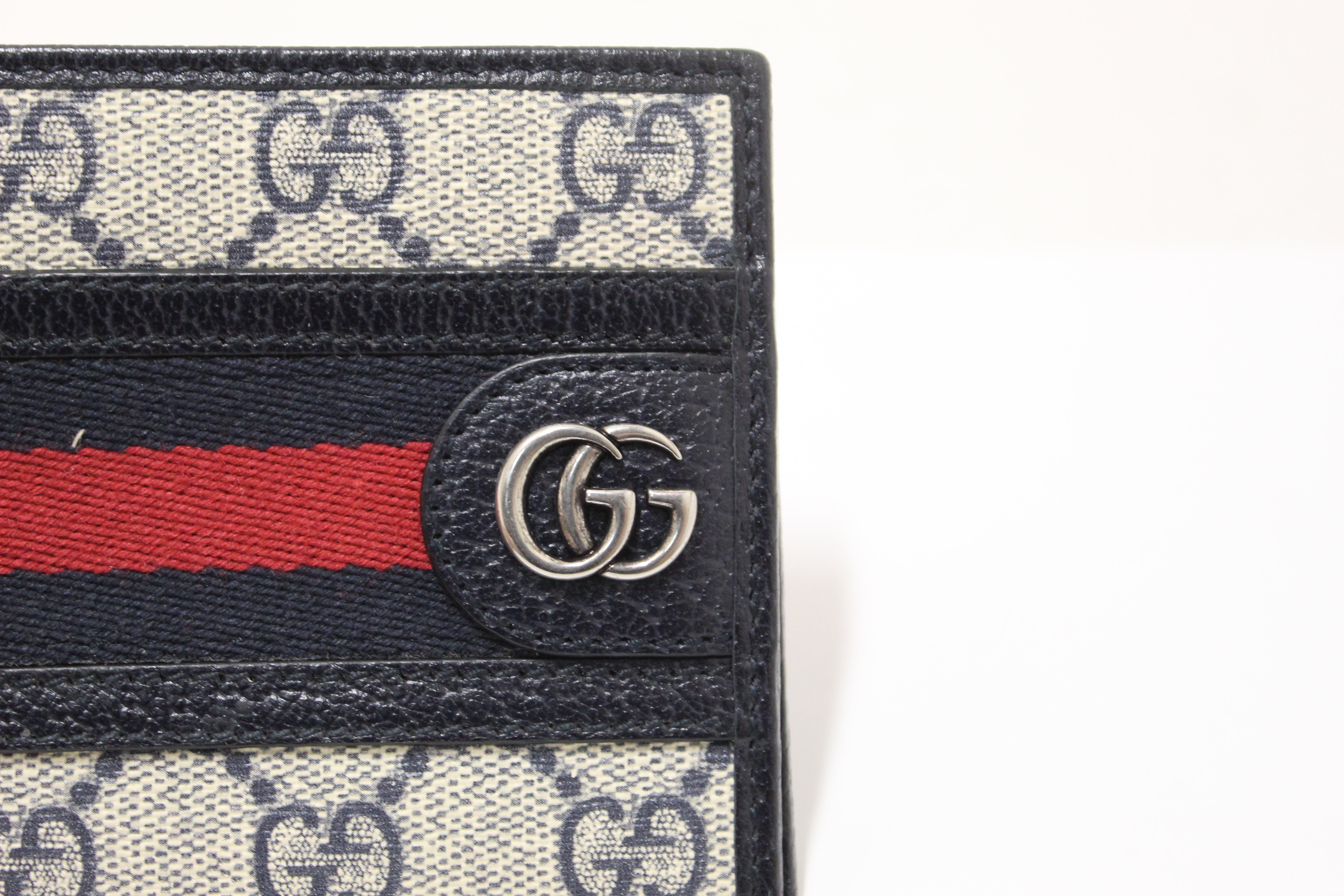 Authentic Gucci GG Supreme Monogram Web Mens Ophidia Bi-Fold Wallet 597606