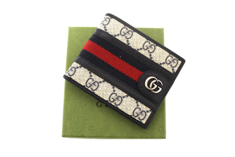 Authentic Gucci GG Supreme Monogram Web Mens Ophidia Bi-Fold Wallet 597606