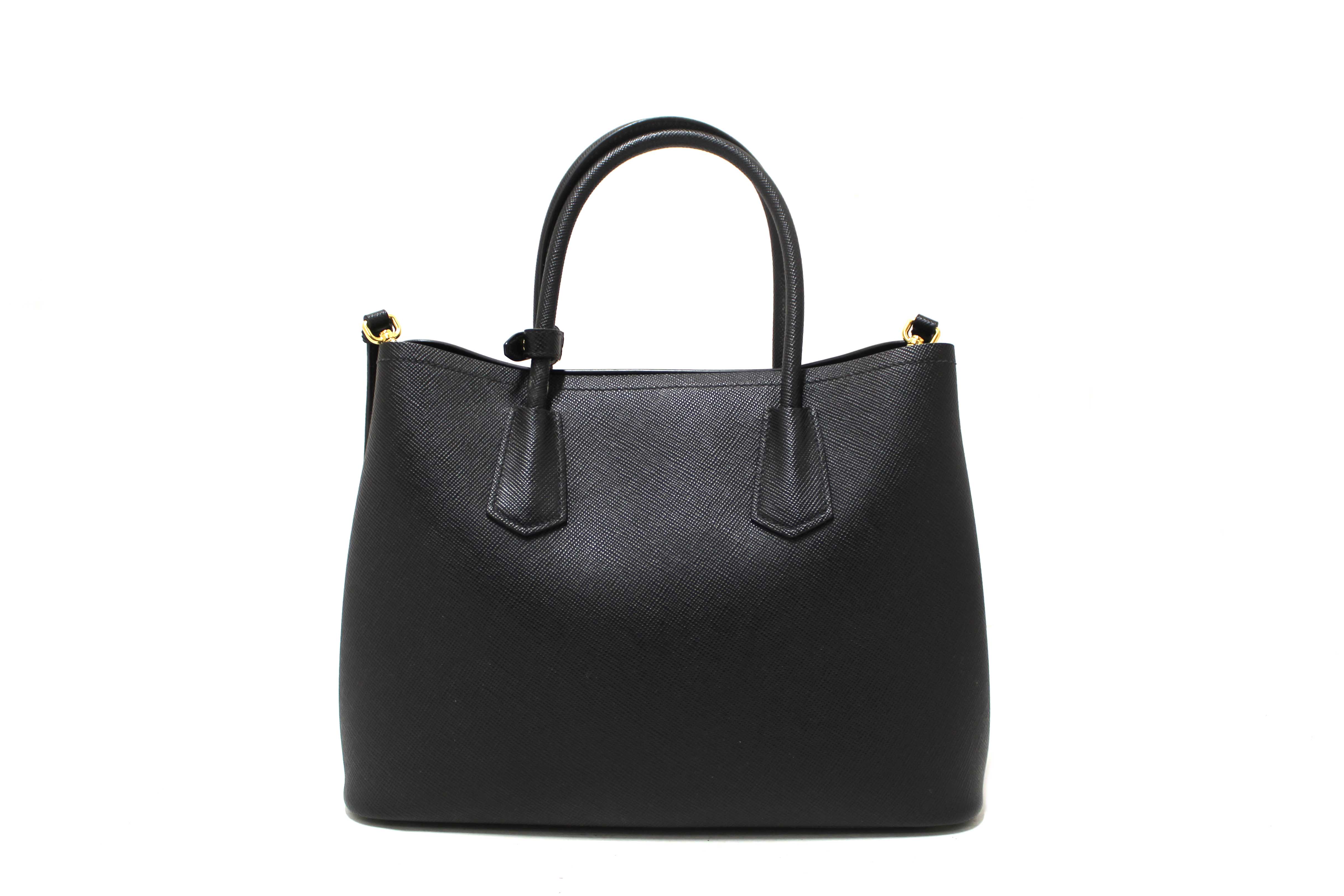 Authentic Prada Black Saffiano Leather Medium Double Bag