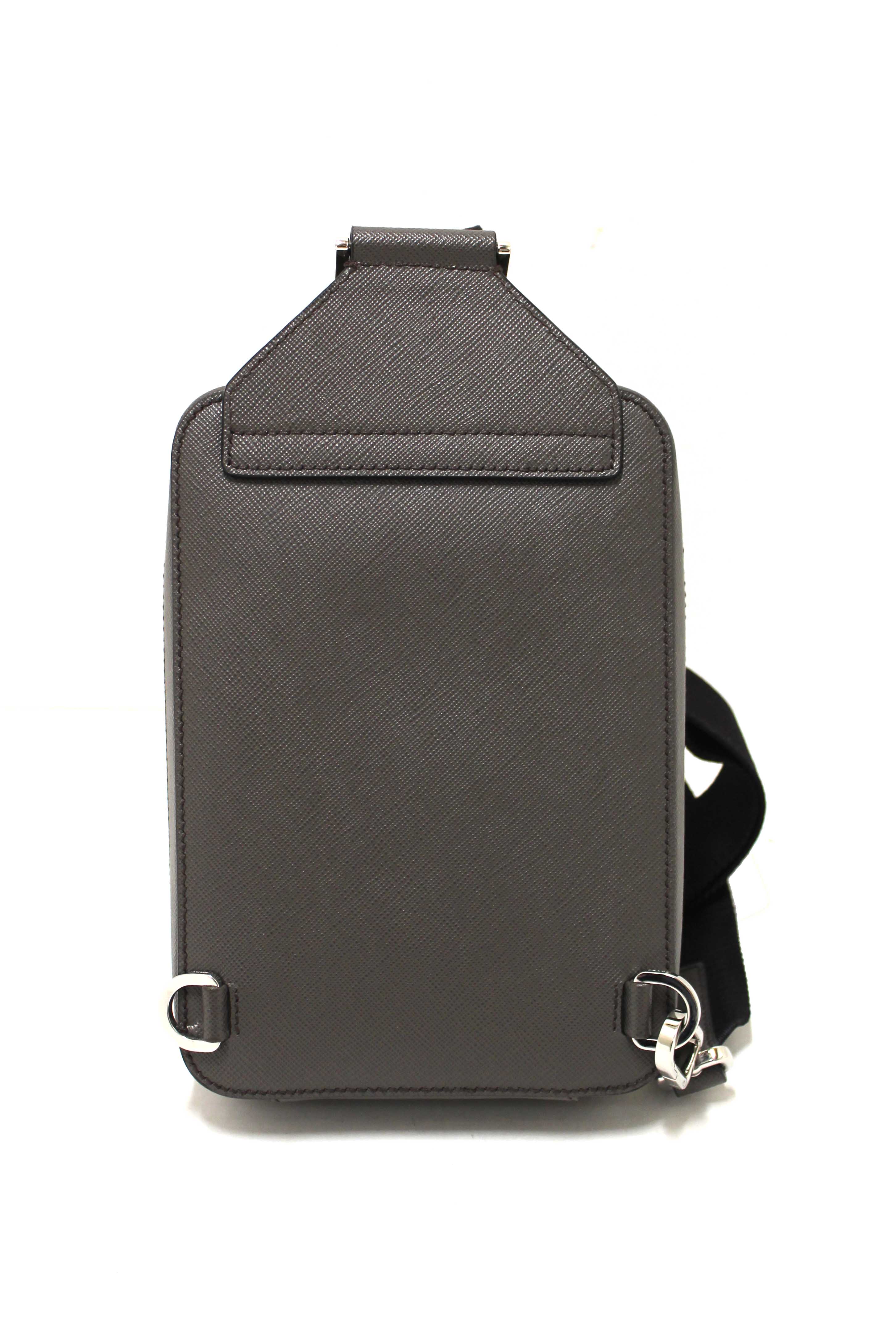 Authentic Prada Grey Saffiano Leather Brique Shoulder Sling Bag