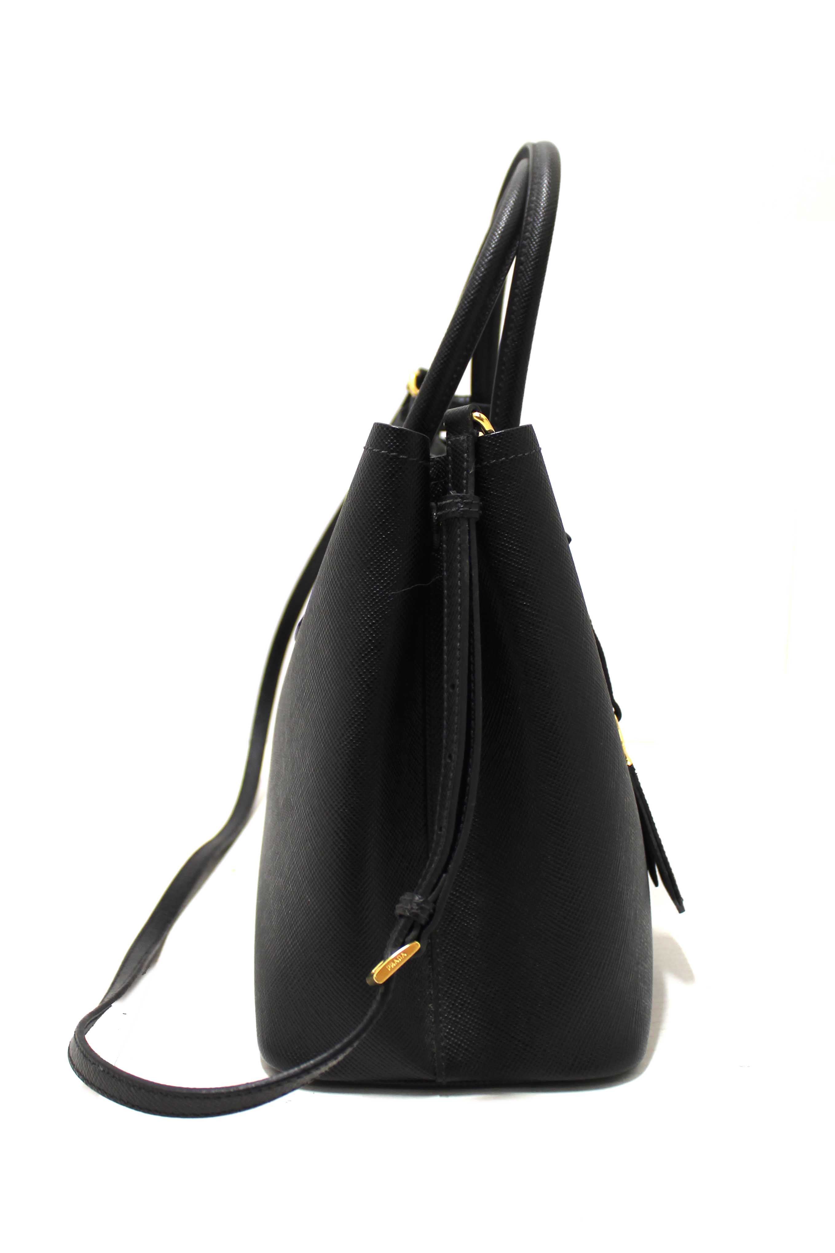 Authentic Prada Black Saffiano Leather Medium Double Bag