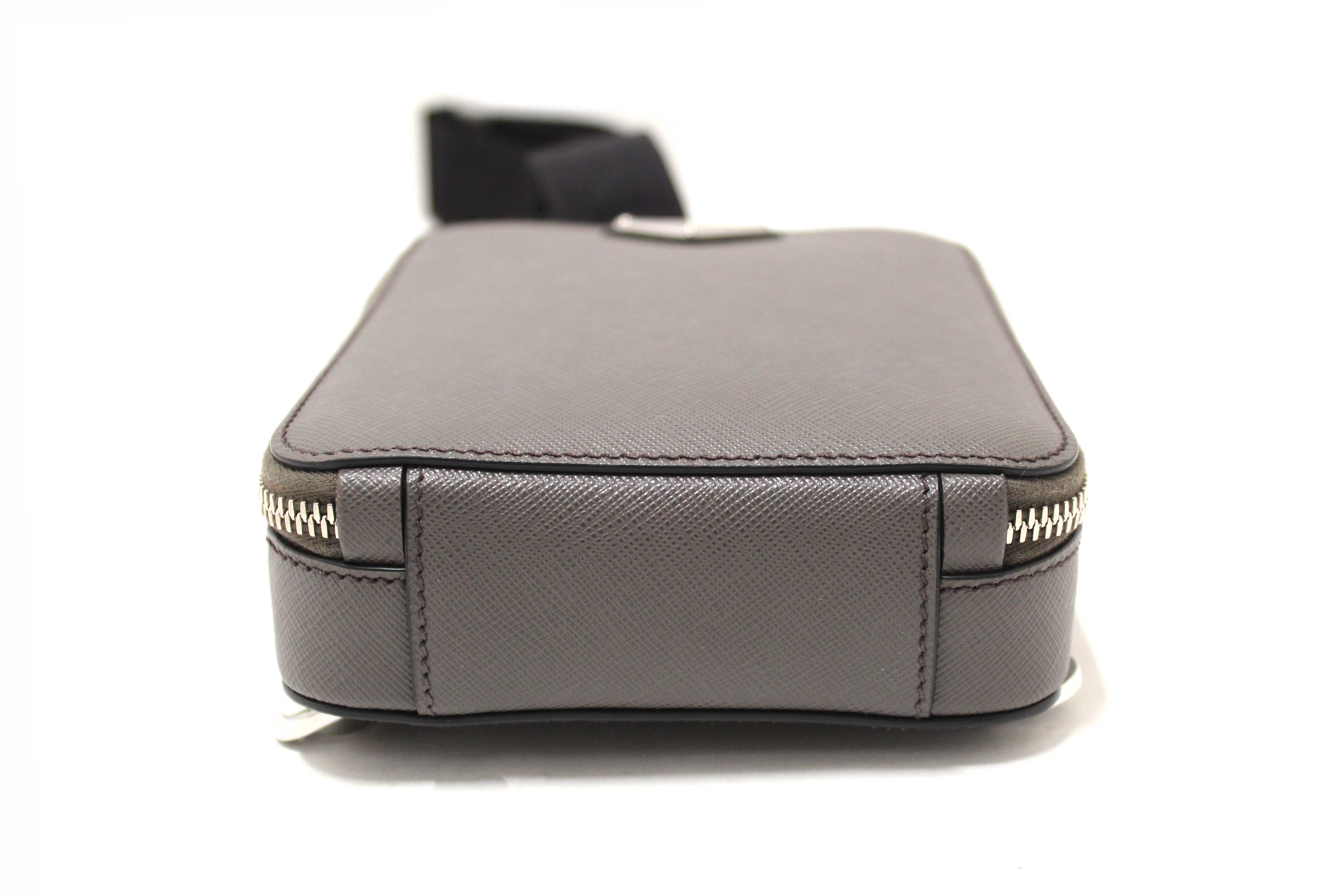 Authentic Prada Grey Saffiano Leather Brique Shoulder Sling Bag