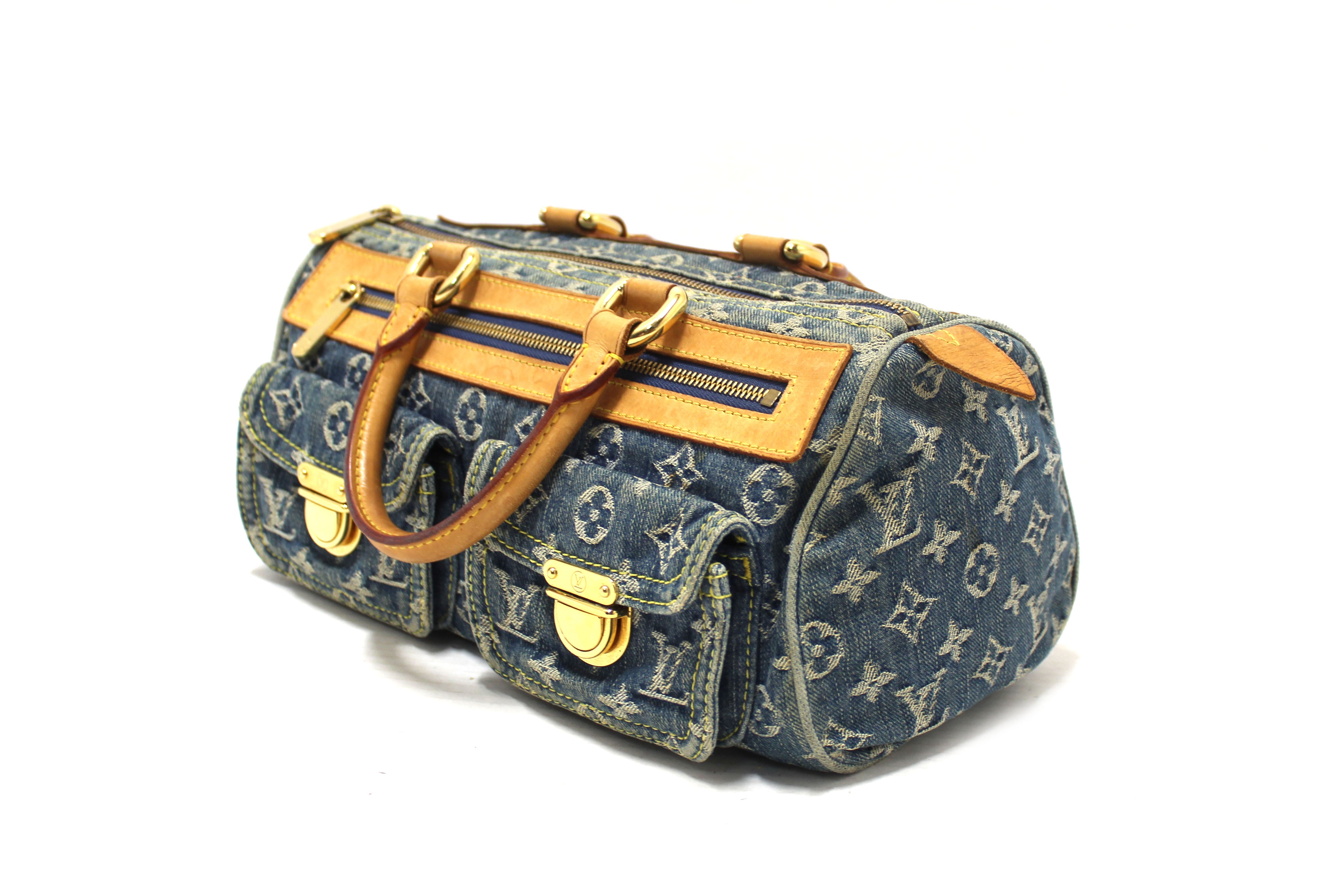 Authentic Louis Vuitton Blue Denim Neo Speedy Handbag