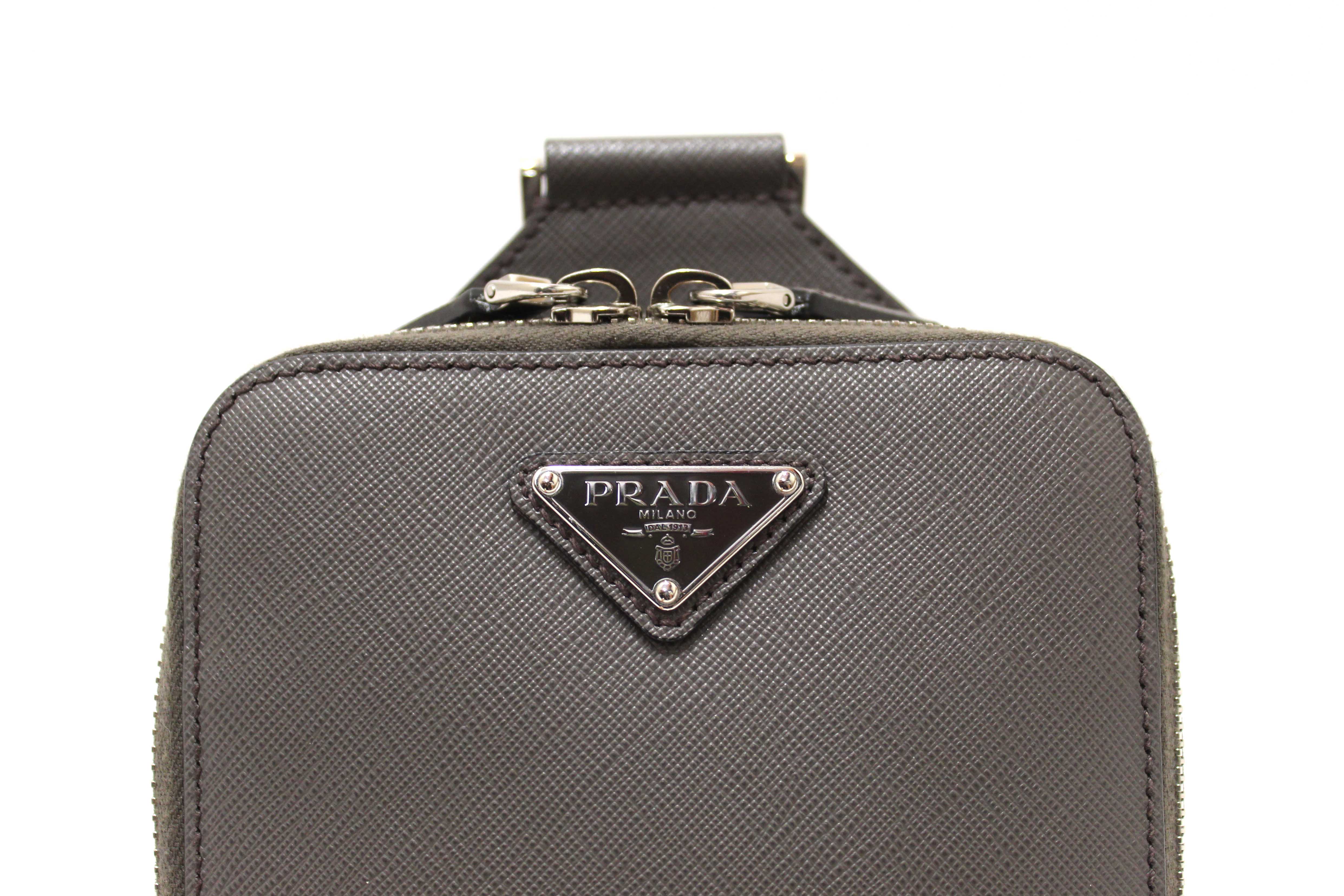 Authentic Prada Grey Saffiano Leather Brique Shoulder Sling Bag