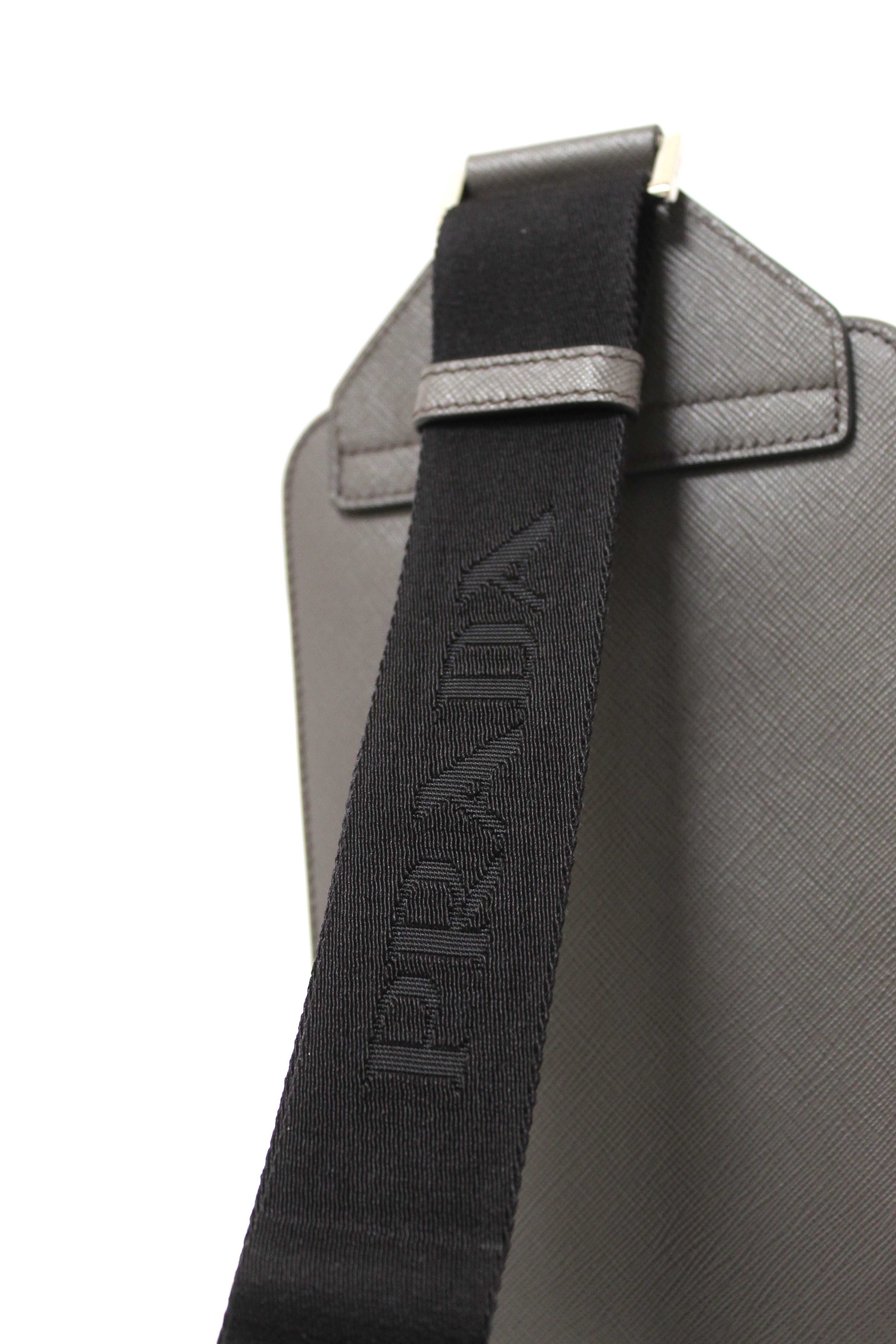 Authentic Prada Grey Saffiano Leather Brique Shoulder Sling Bag