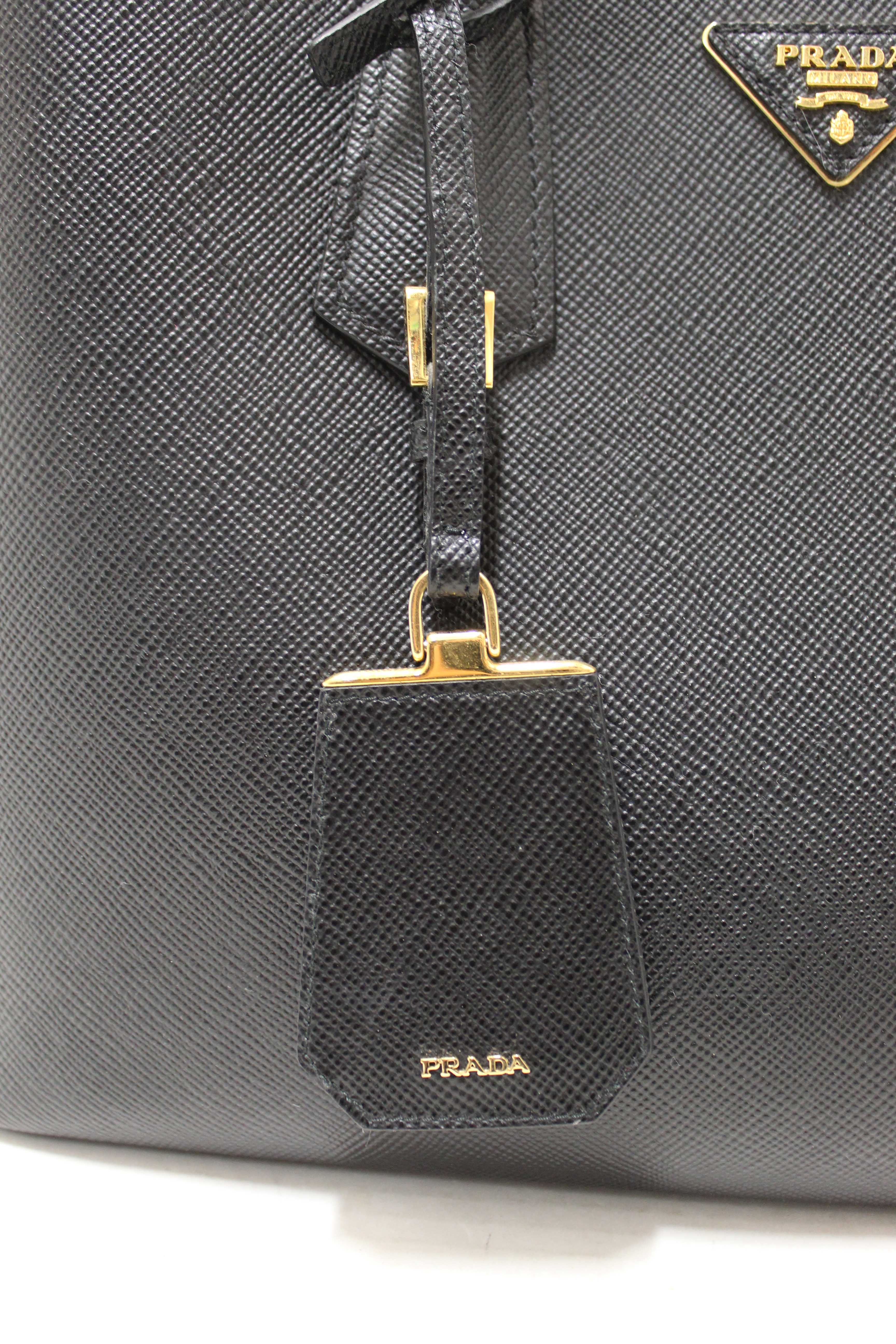 Authentic Prada Black Saffiano Leather Medium Double Bag