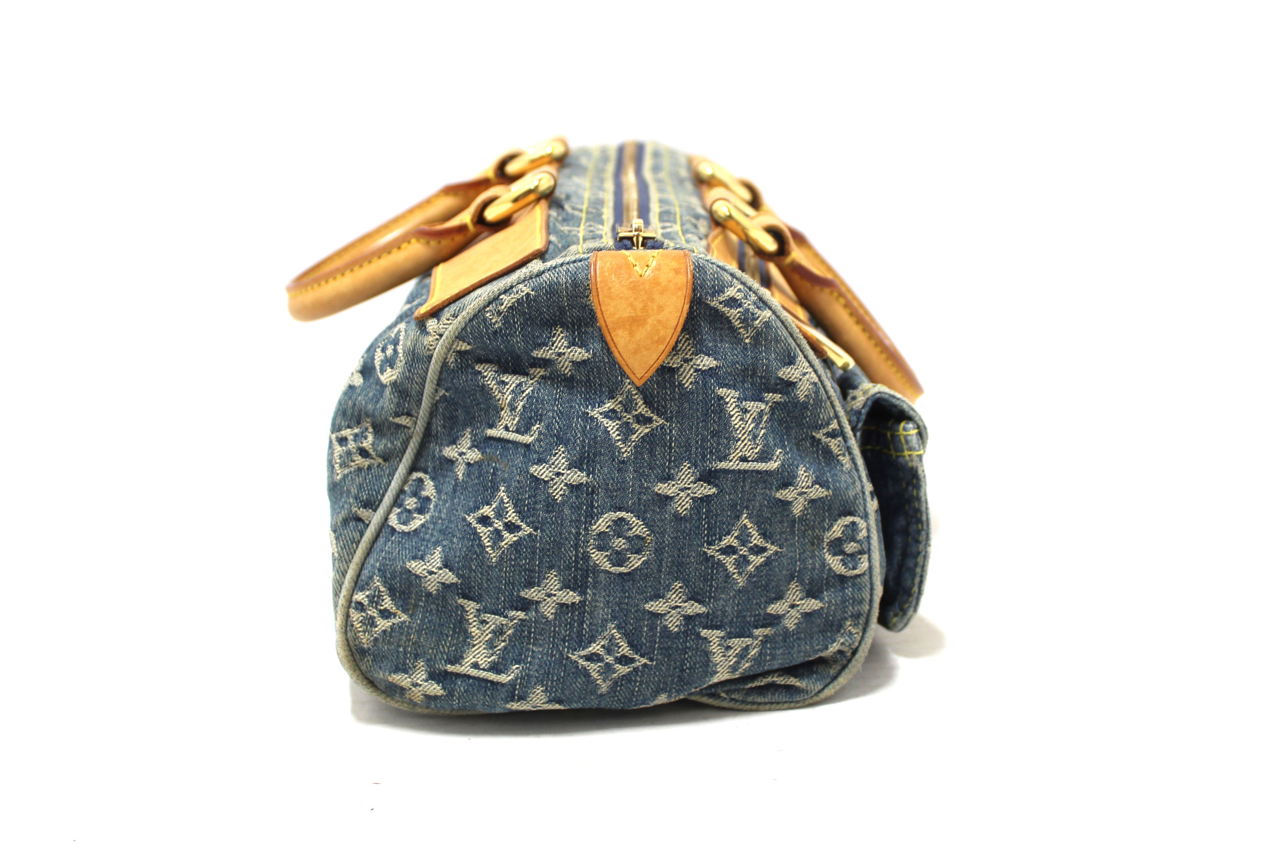 Authentic Louis Vuitton Blue Denim Neo Speedy Handbag