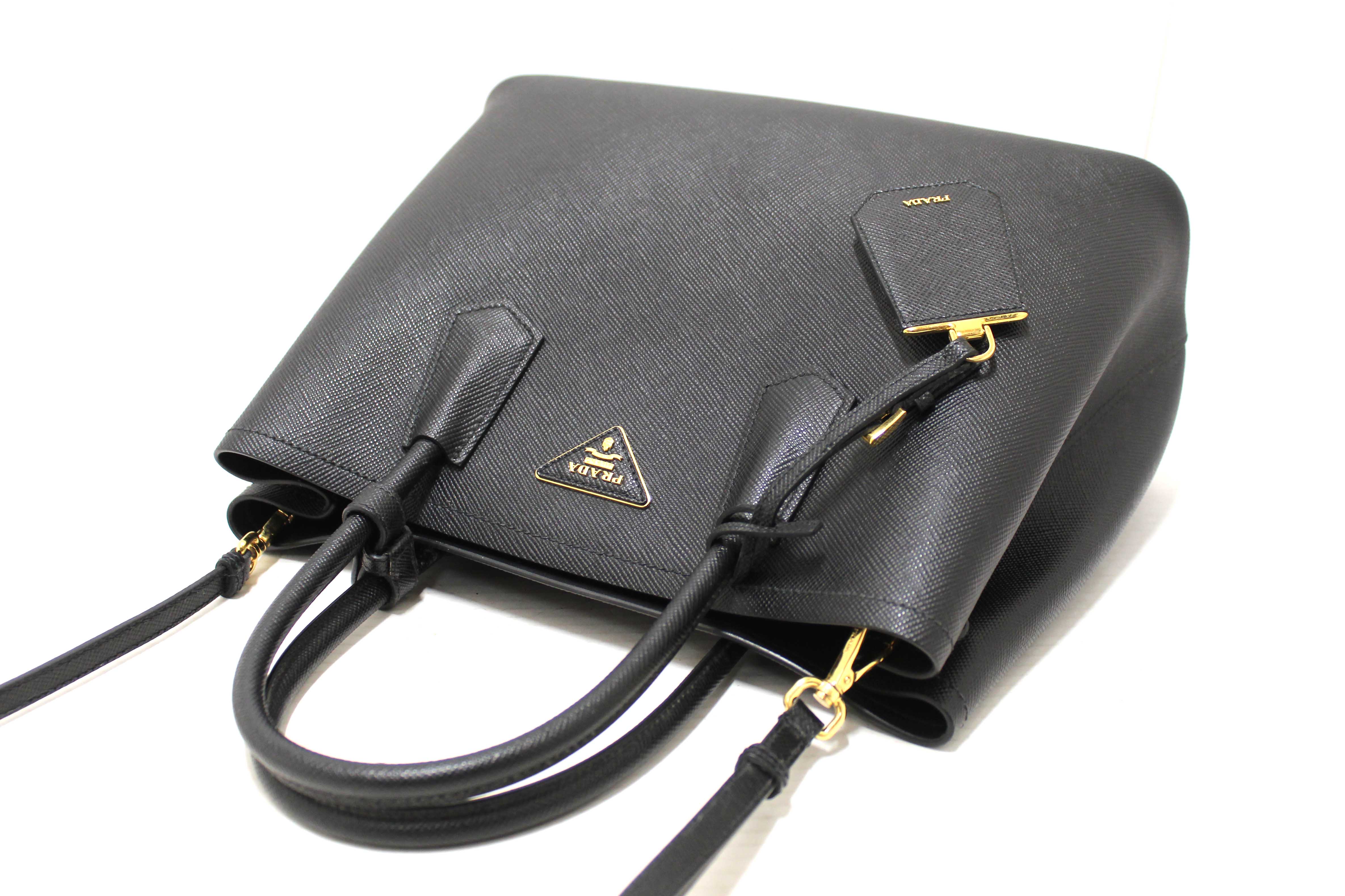 Authentic Prada Black Saffiano Leather Medium Double Bag