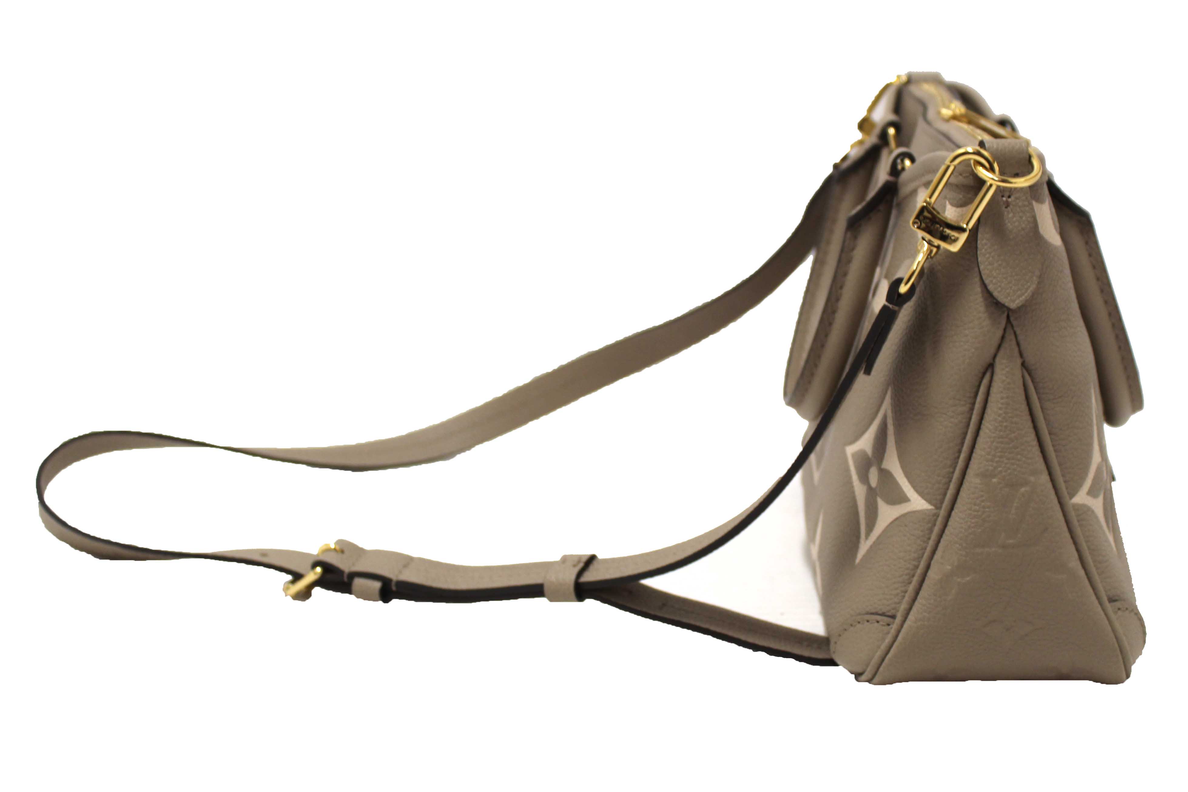 Authentic Louis Vuitton Tourterelle / Crème Beige Monogram Empreinte Leather Trianon PM Tote Bag