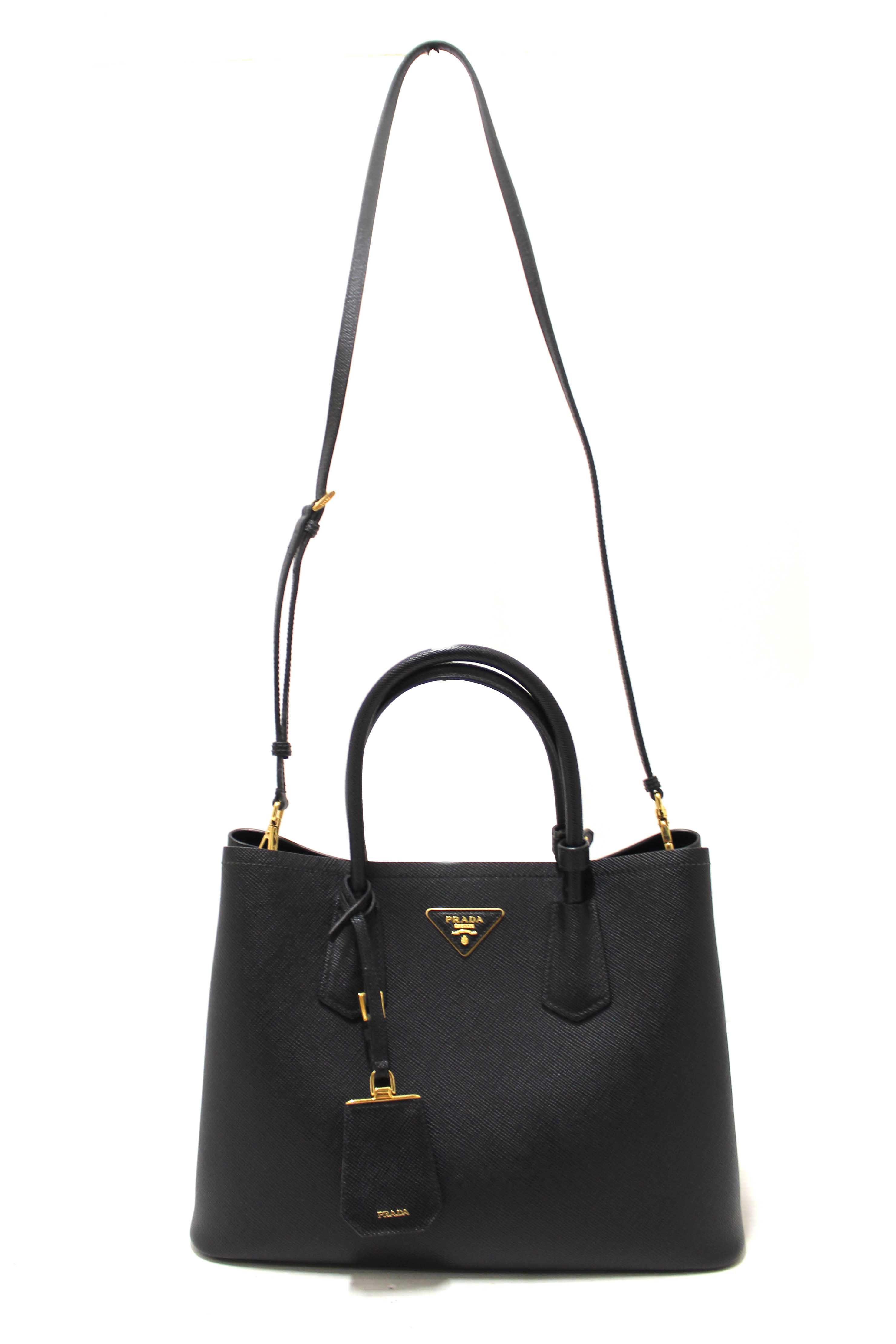 Authentic Prada Black Saffiano Leather Medium Double Bag