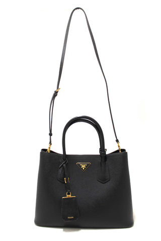 Authentic Prada Black Saffiano Leather Medium Double Bag