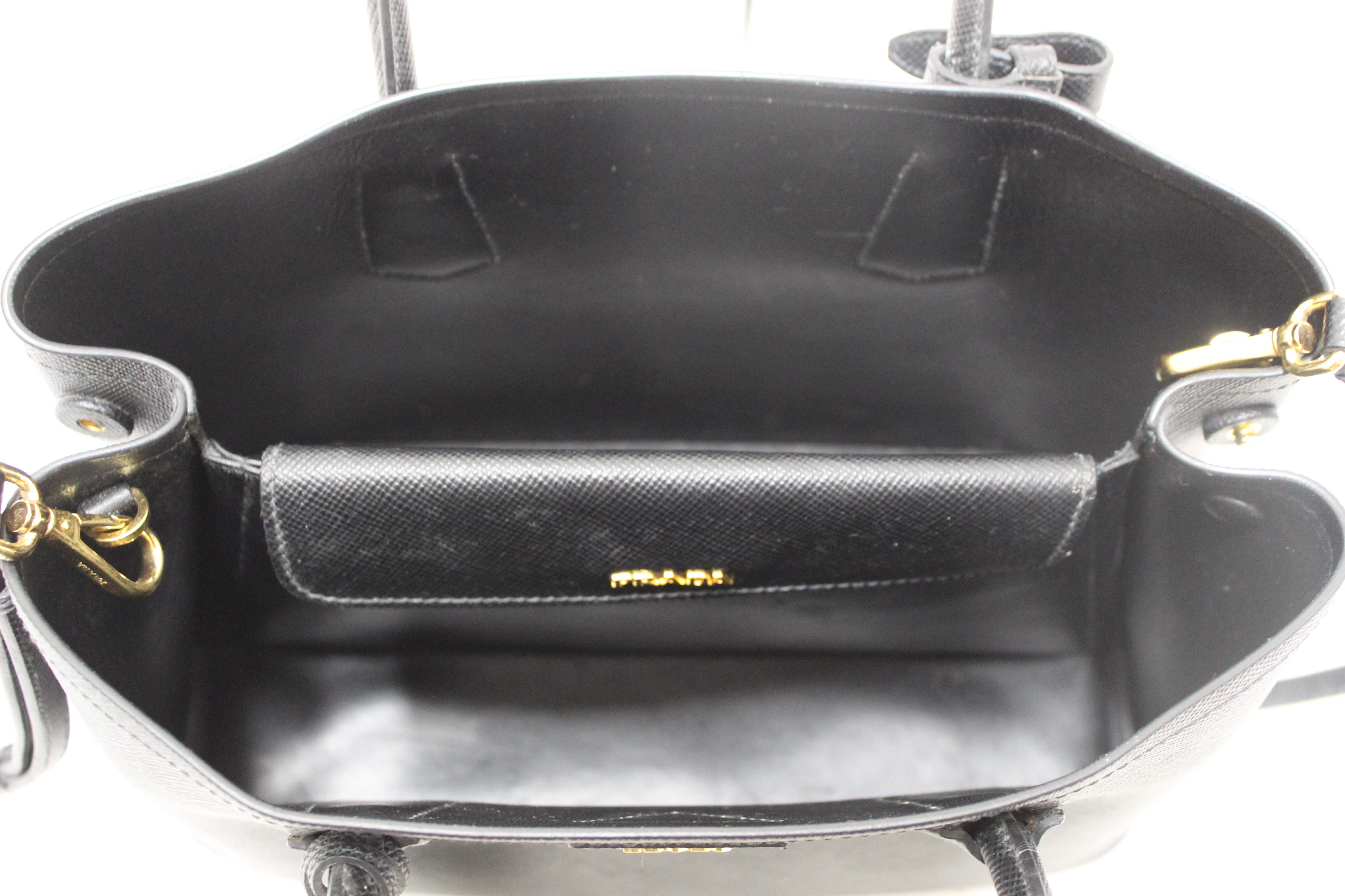 Authentic Prada Black Saffiano Leather Medium Double Bag