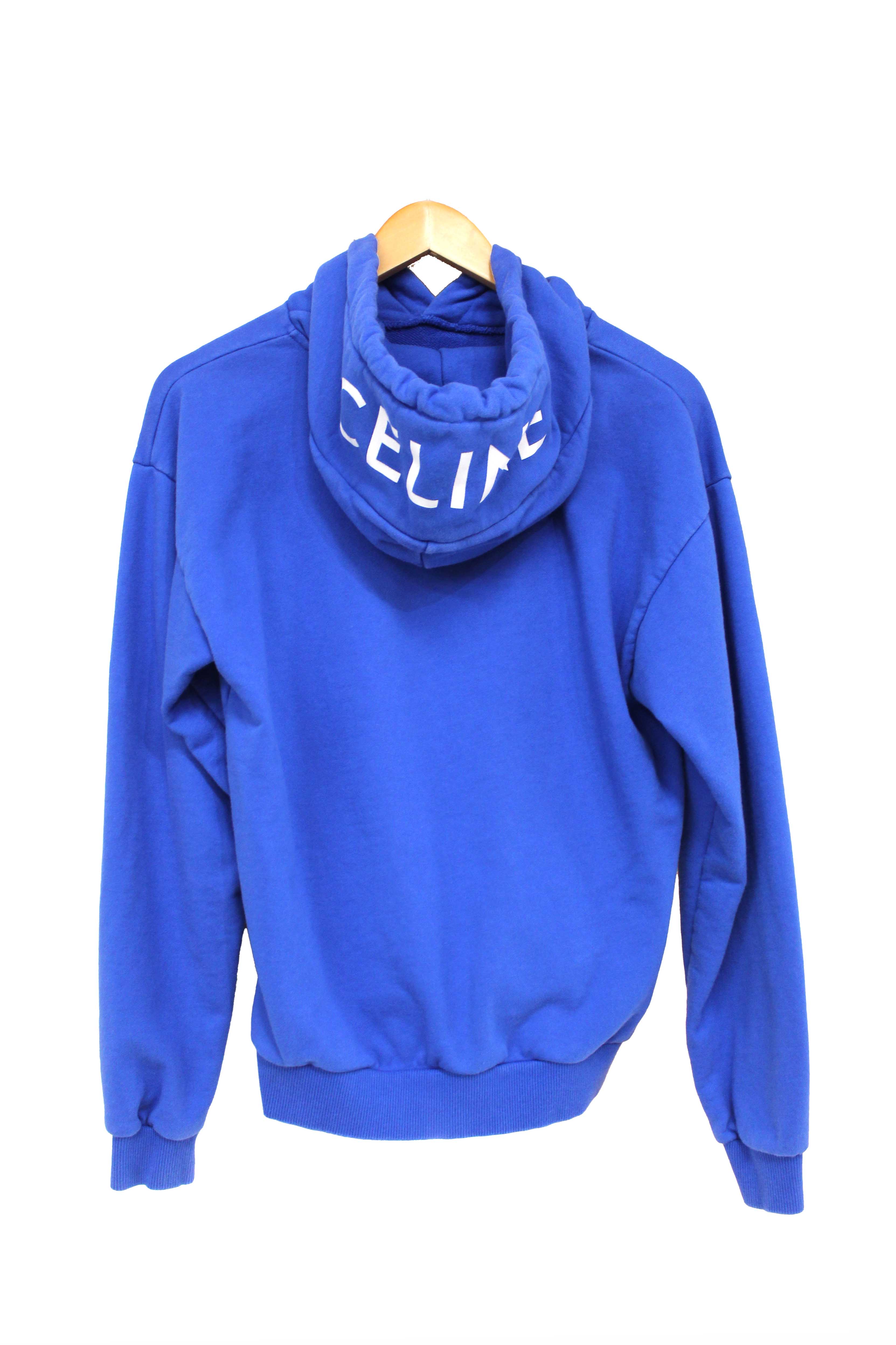 Authentic Celine Blue Cotton Logo Hoodie Sweater Size XS