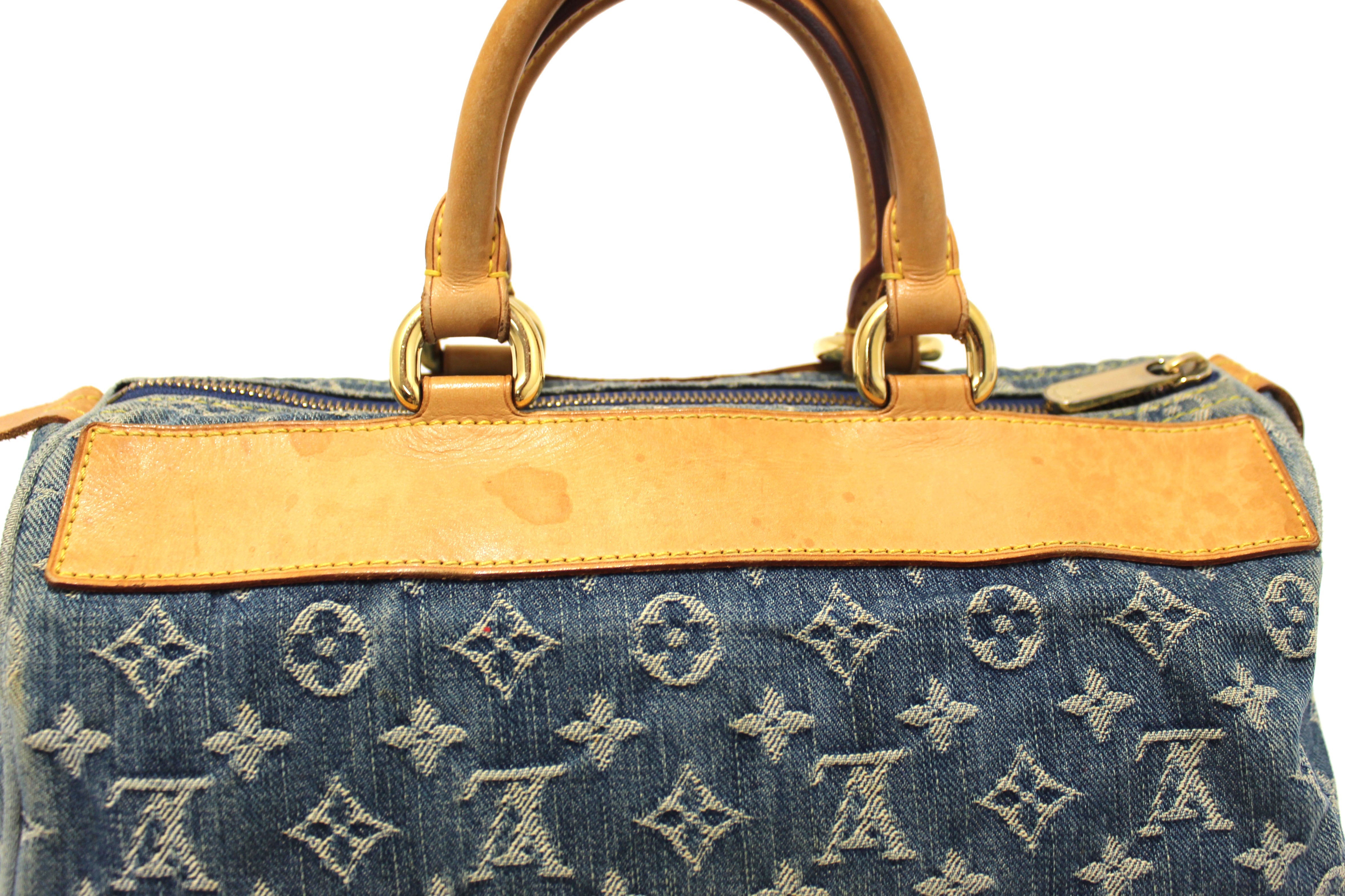 Authentic Louis Vuitton Blue Denim Neo Speedy Handbag