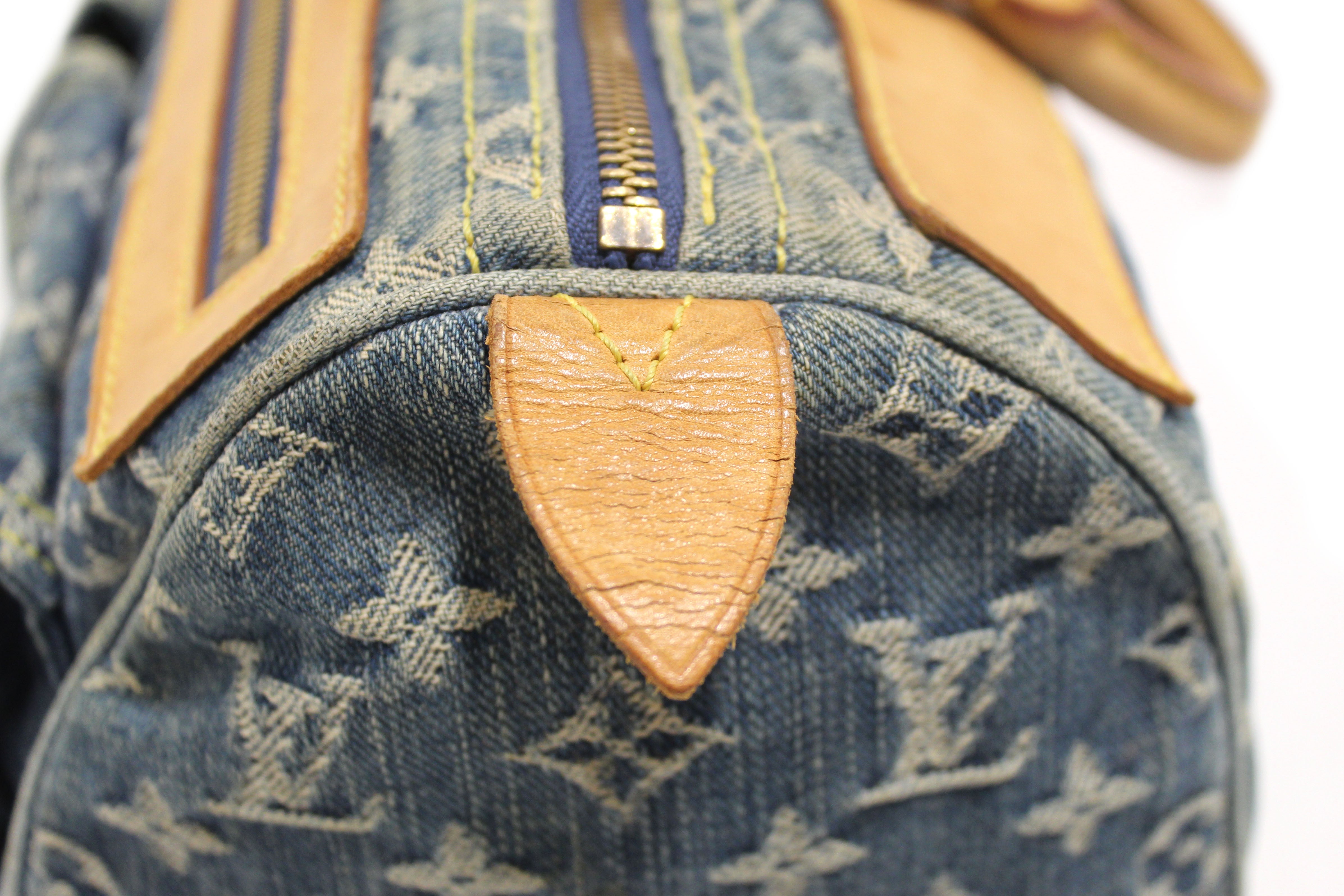 Authentic Louis Vuitton Blue Denim Neo Speedy Handbag