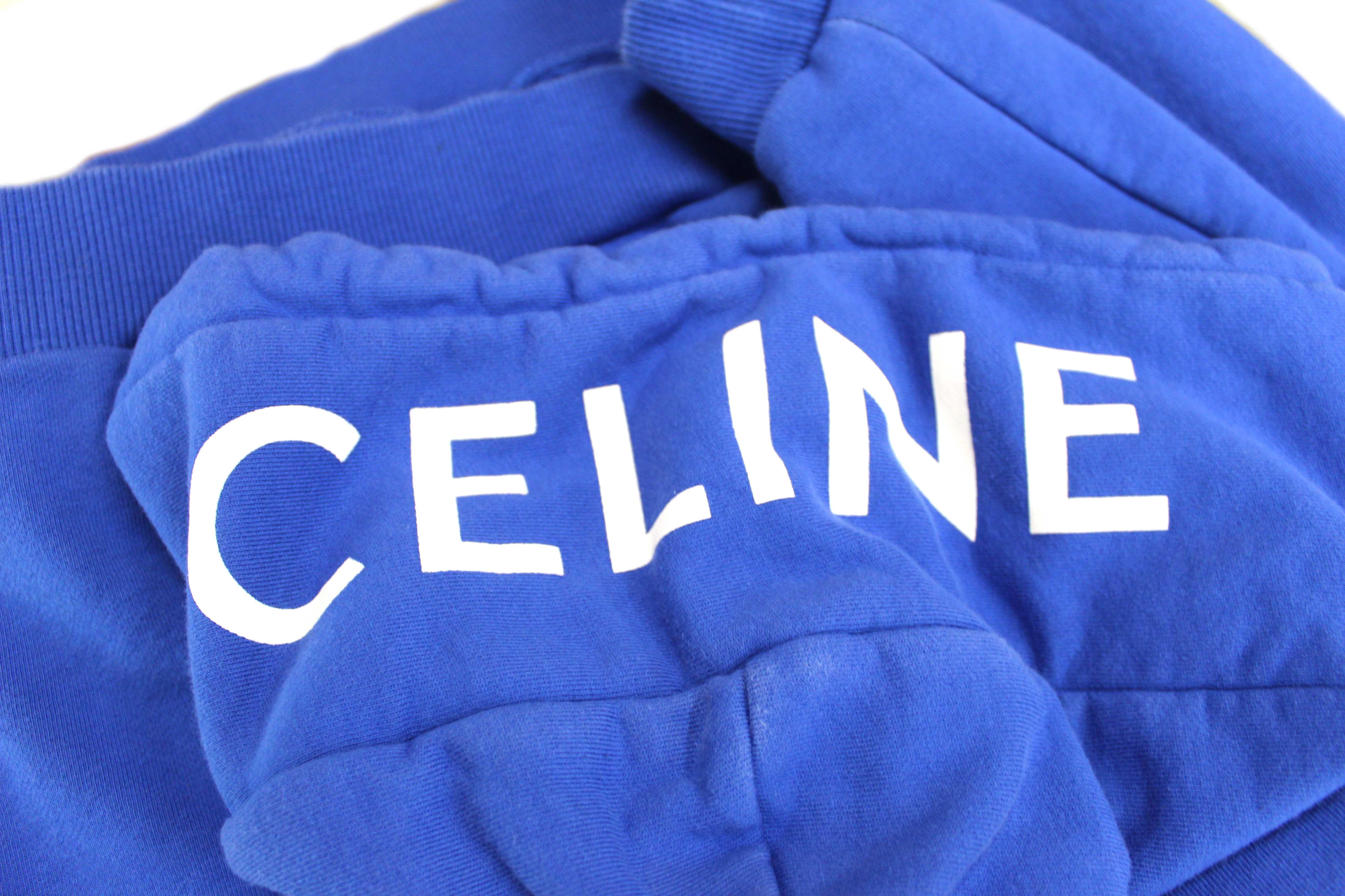 Authentic Celine Blue Cotton Logo Hoodie Sweater Size XS
