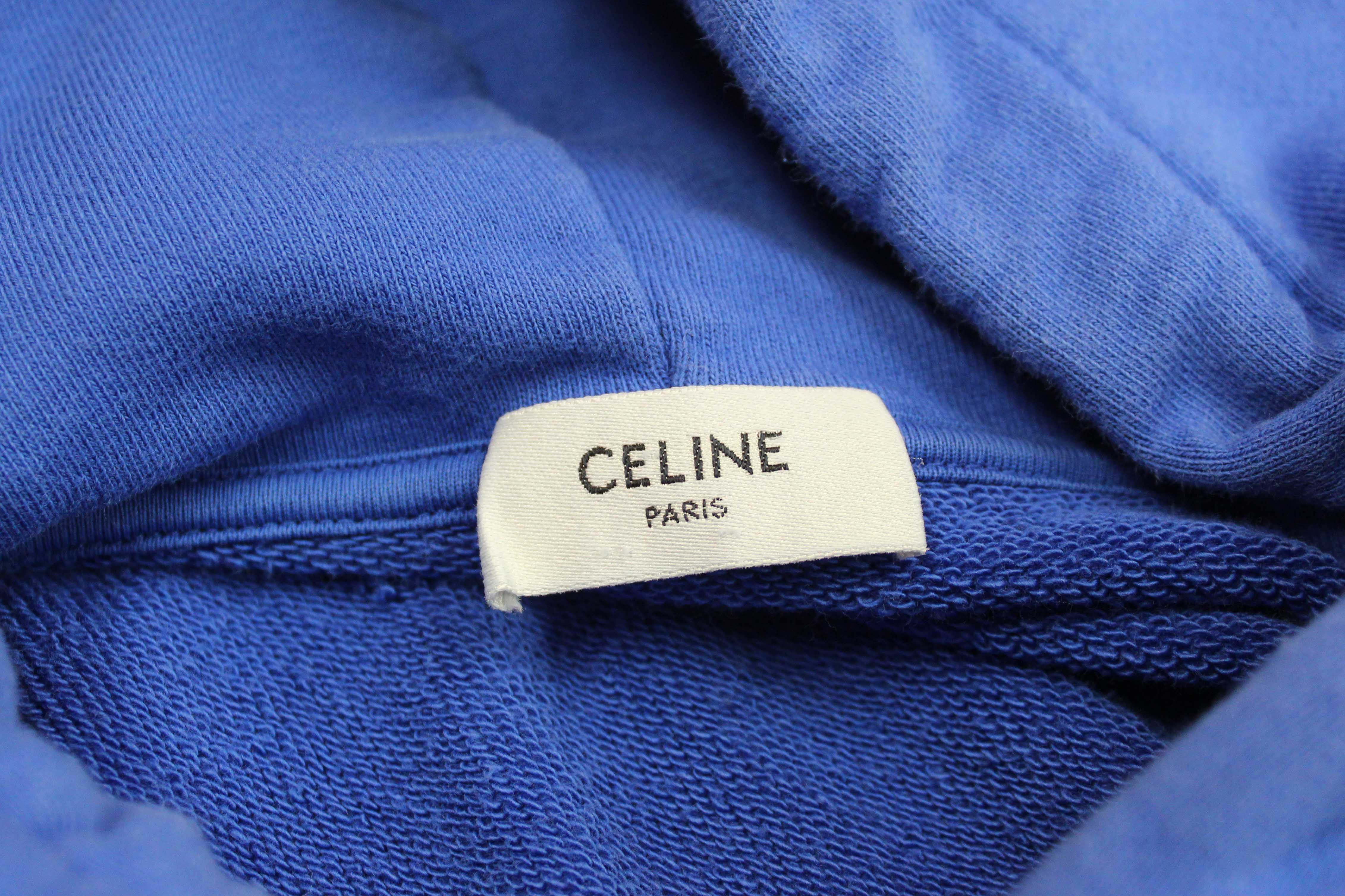 Authentic Celine Blue Cotton Logo Hoodie Sweater Size XS