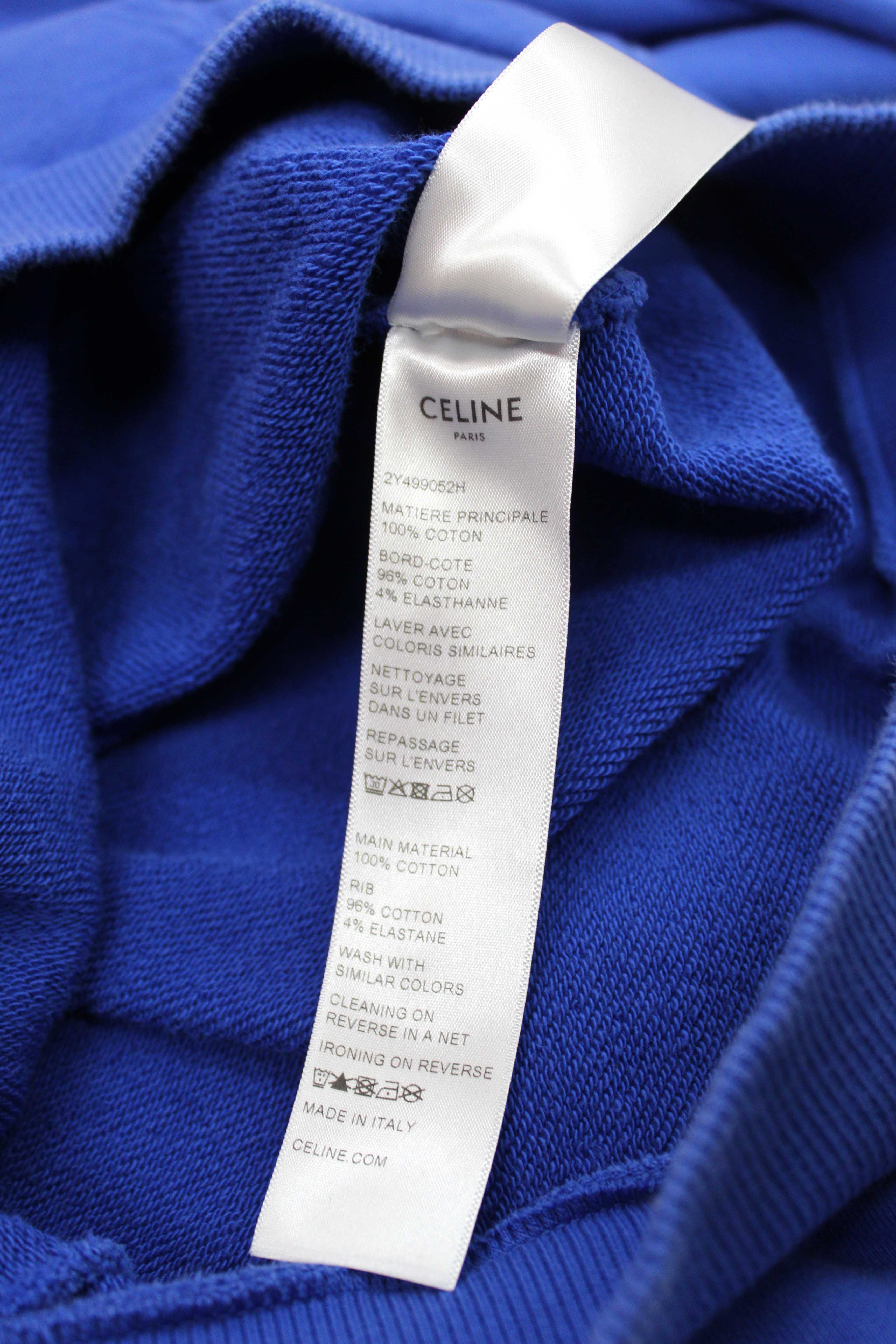 Authentic Celine Blue Cotton Logo Hoodie Sweater Size XS