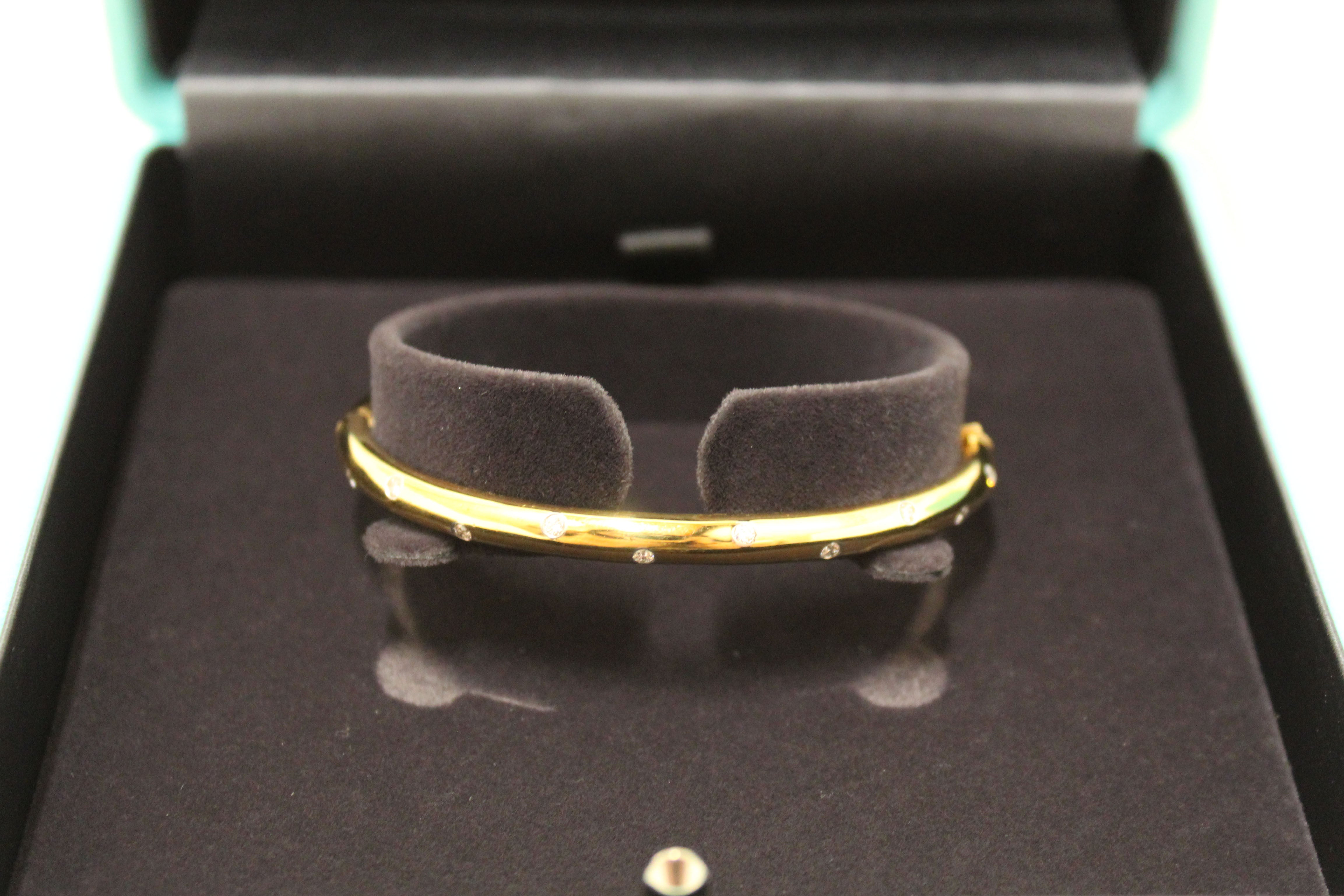 Authentic Tiffany & Co. Vintage 18k Gold Platinum Etoile Diamond Bangle Bracelet