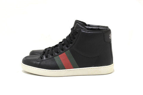 Authentic Gucci Men's Black Perforated Leather High Tops Sneakers Size 7.5