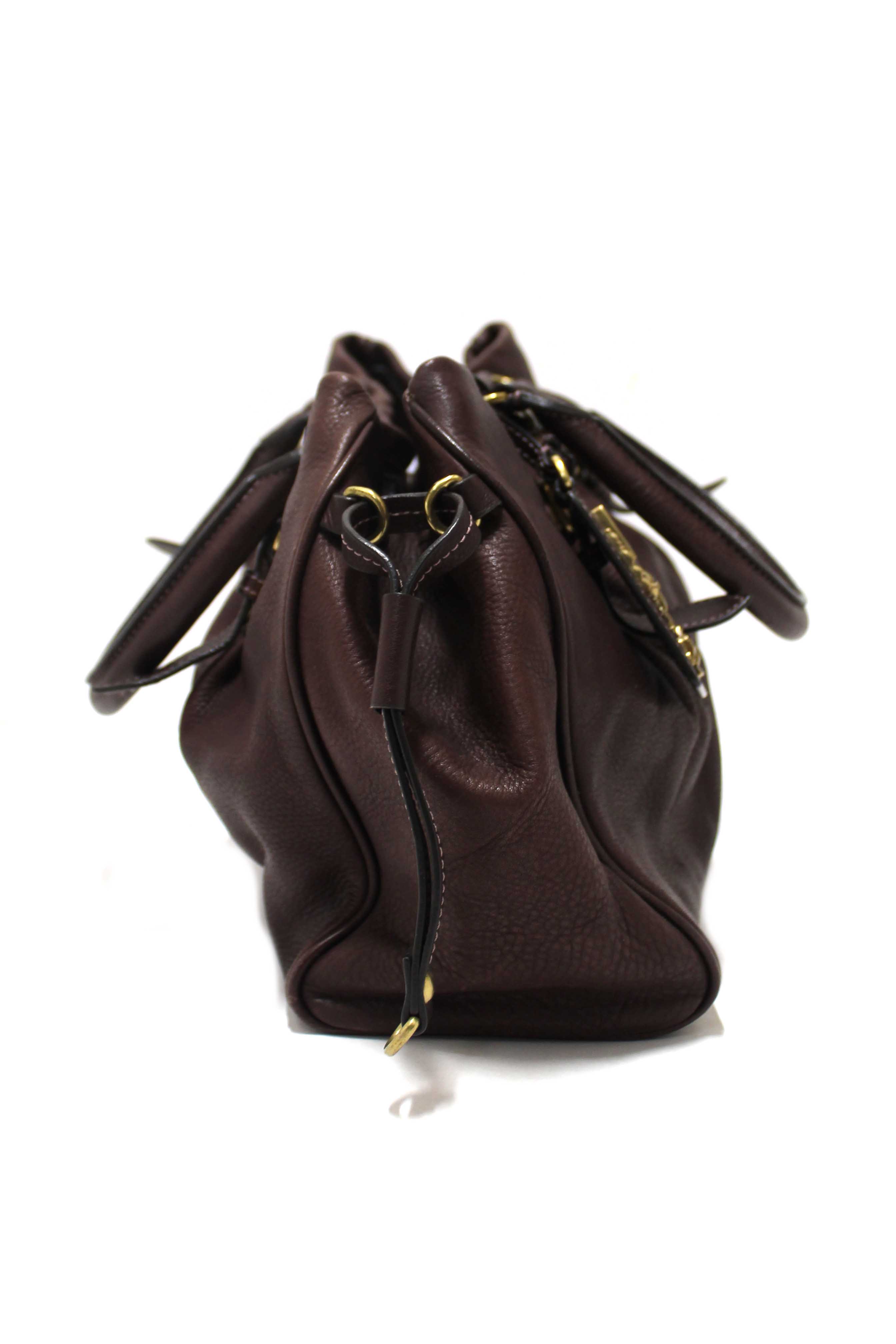 Authentic Prada Vintage Brown Leather Top Handle Shoulder Bag