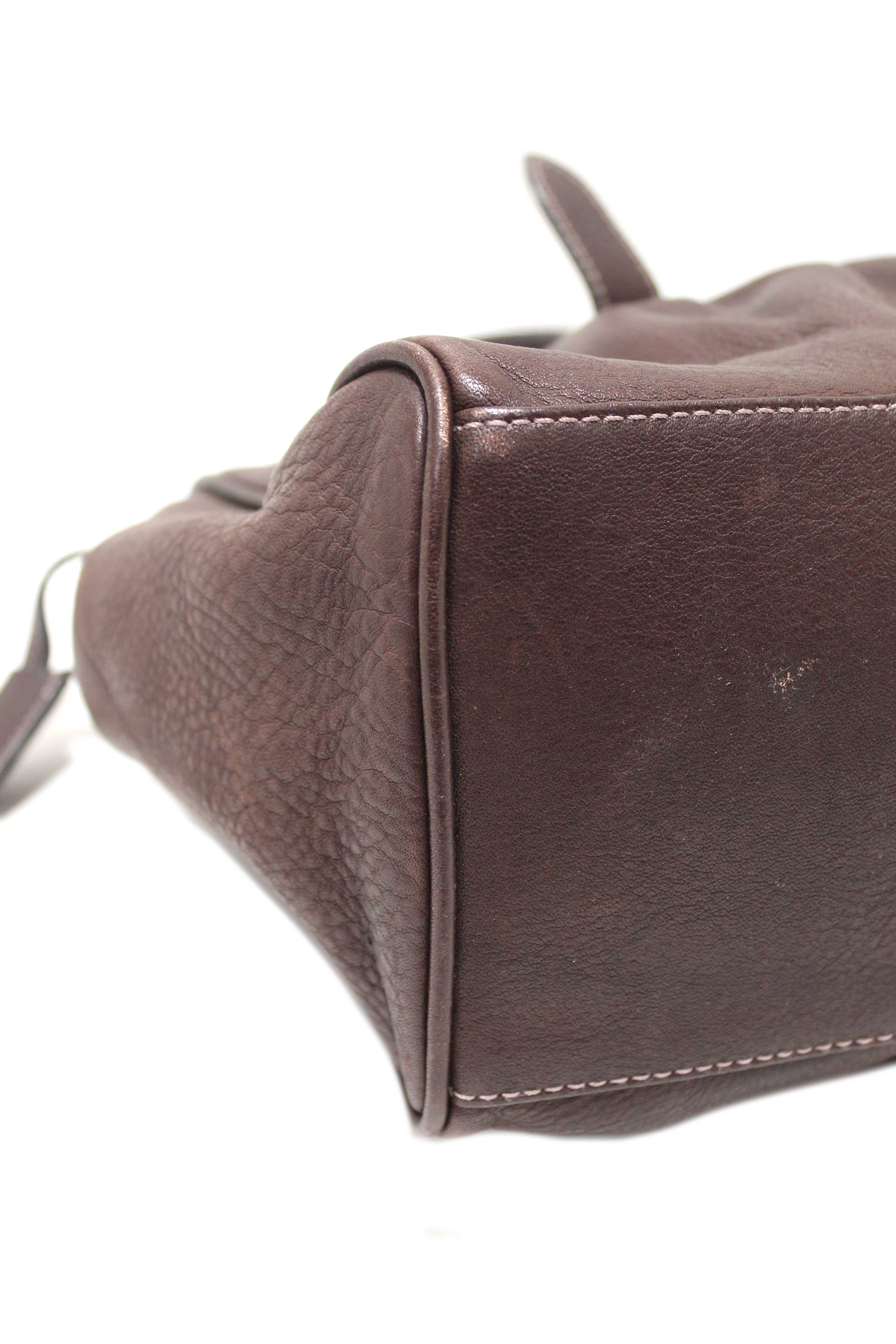 Authentic Prada Vintage Brown Leather Top Handle Shoulder Bag