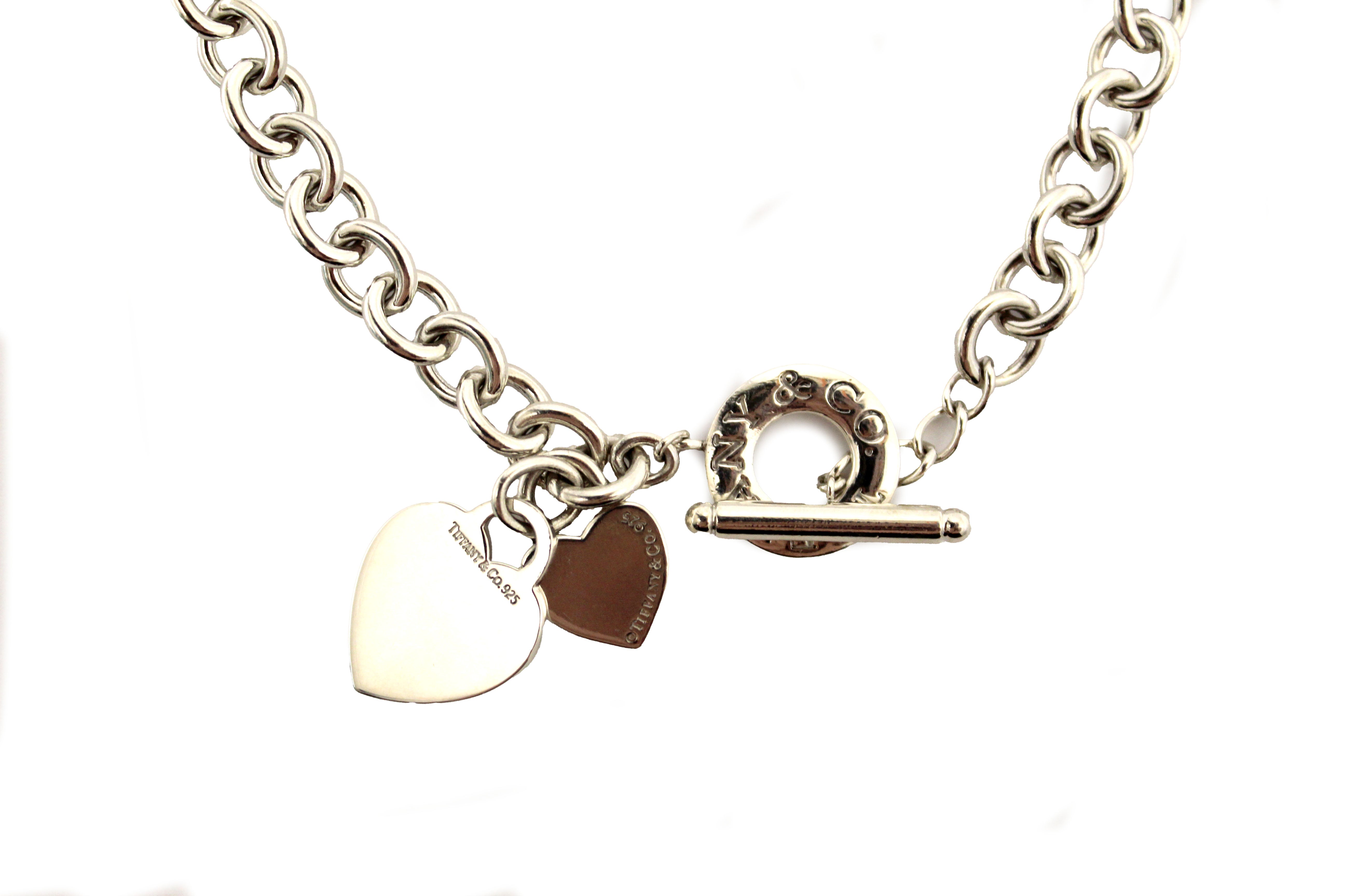 Authentic Tiffany & Co. Sterling Silver Double Heart Tag Toggle Chain Necklace