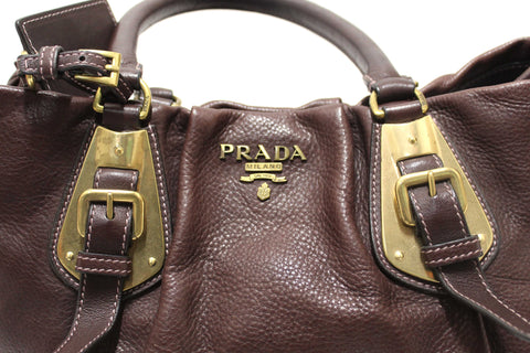 Authentic Prada Vintage Brown Leather Top Handle Shoulder Bag