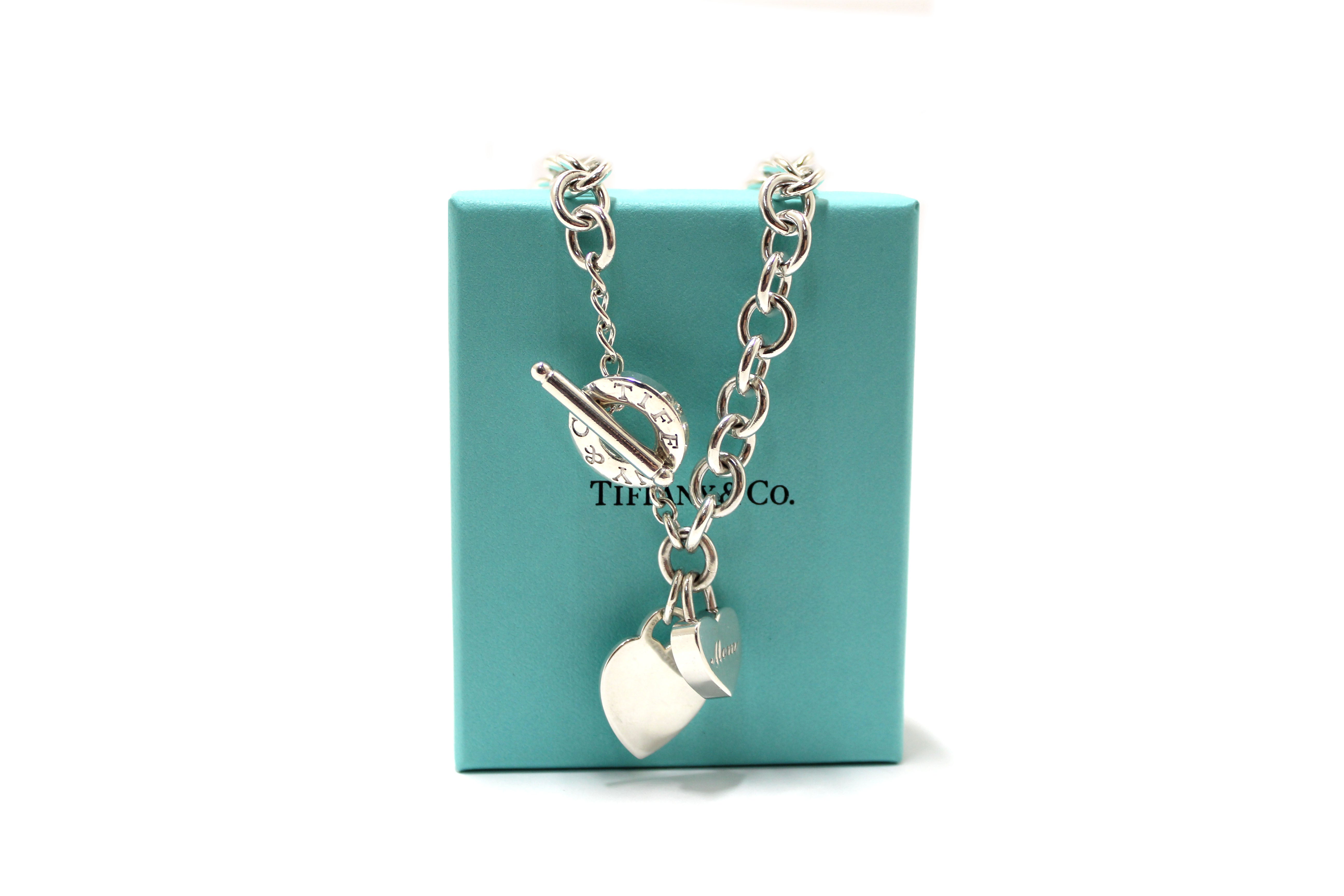 Authentic Tiffany & Co. Sterling Silver Double Heart Tag Toggle Chain Necklace