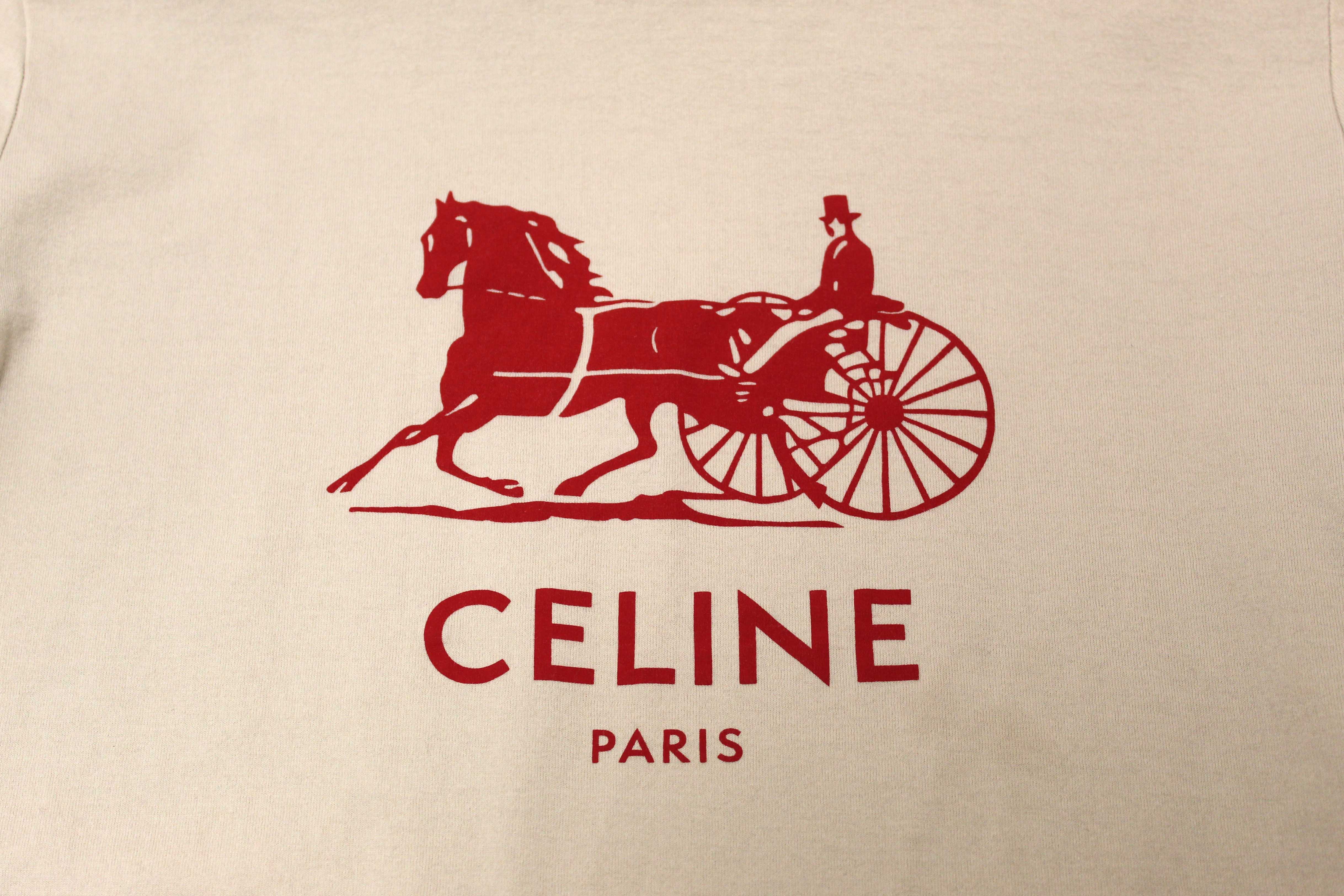 Authentic Celine Neutral and Red Cotton Graphic Print T-shirt size S