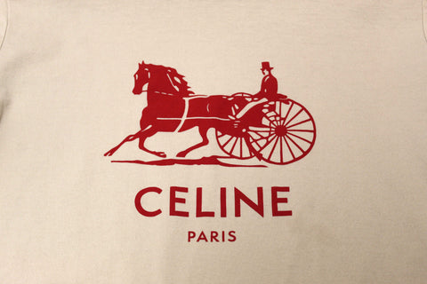 Authentic Celine Neutral and Red Cotton Graphic Print T-shirt size S