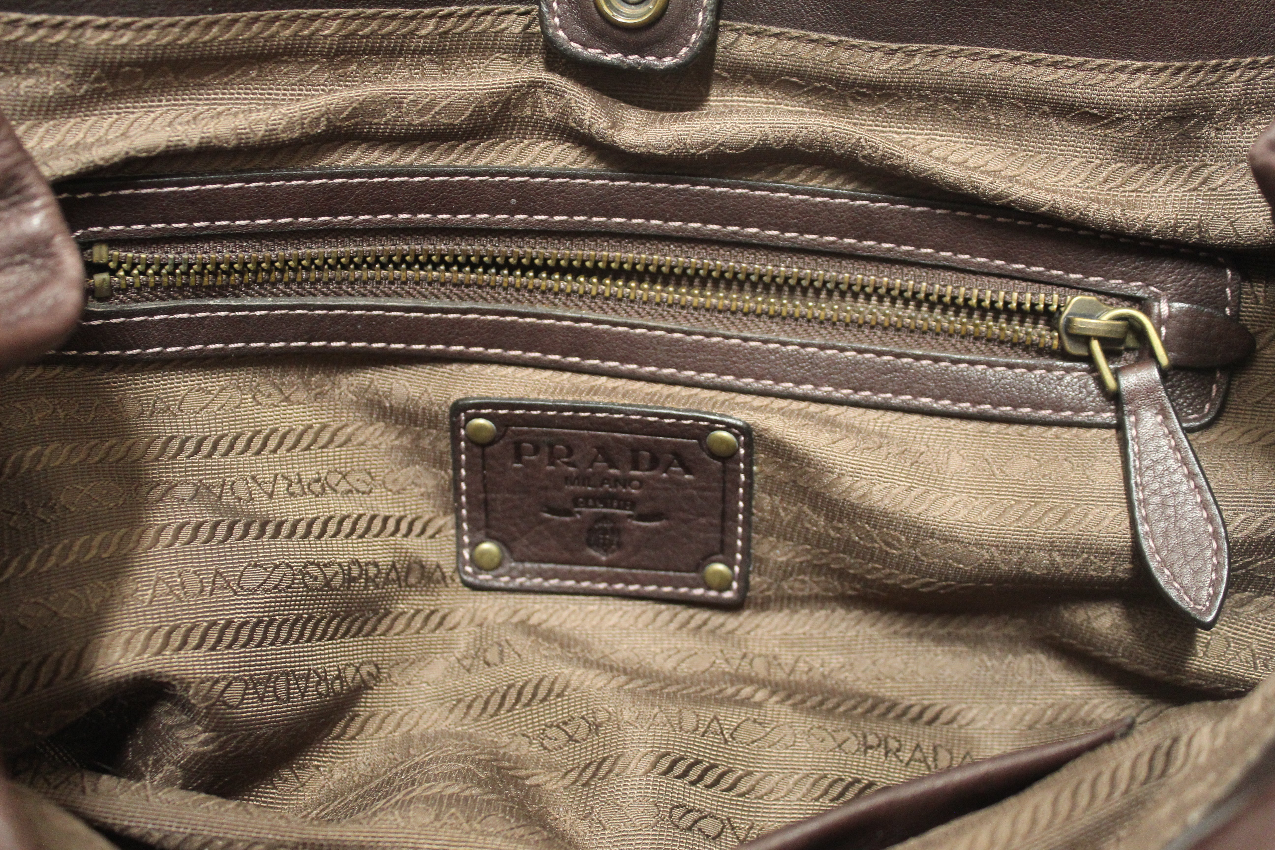 Authentic Prada Vintage Brown Leather Top Handle Shoulder Bag