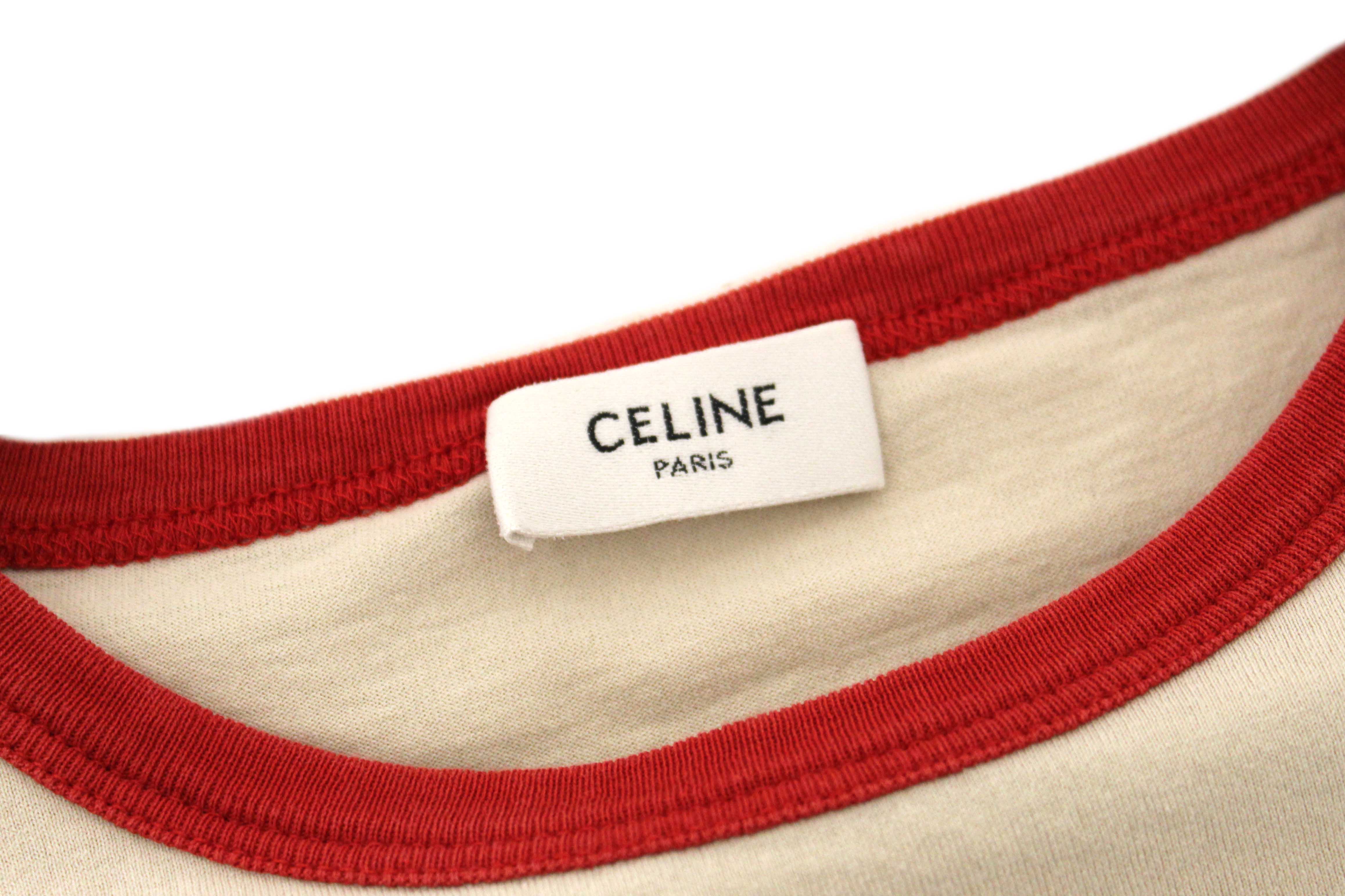 Authentic Celine Neutral and Red Cotton Graphic Print T-shirt size S