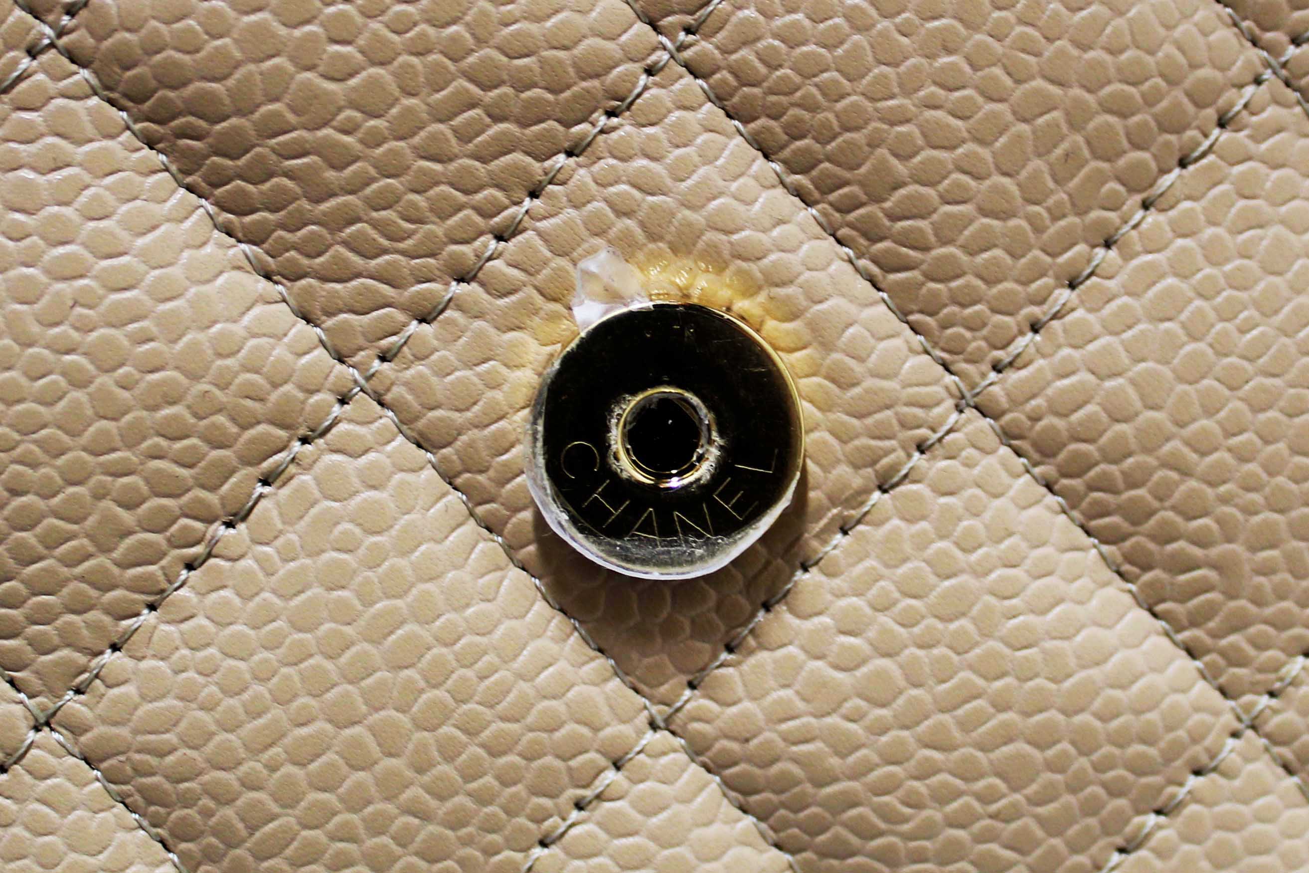 Authentic NEW Chanel Beige Quilted Caviar Leather Wallet On Chain WOC/ Clutch Bag