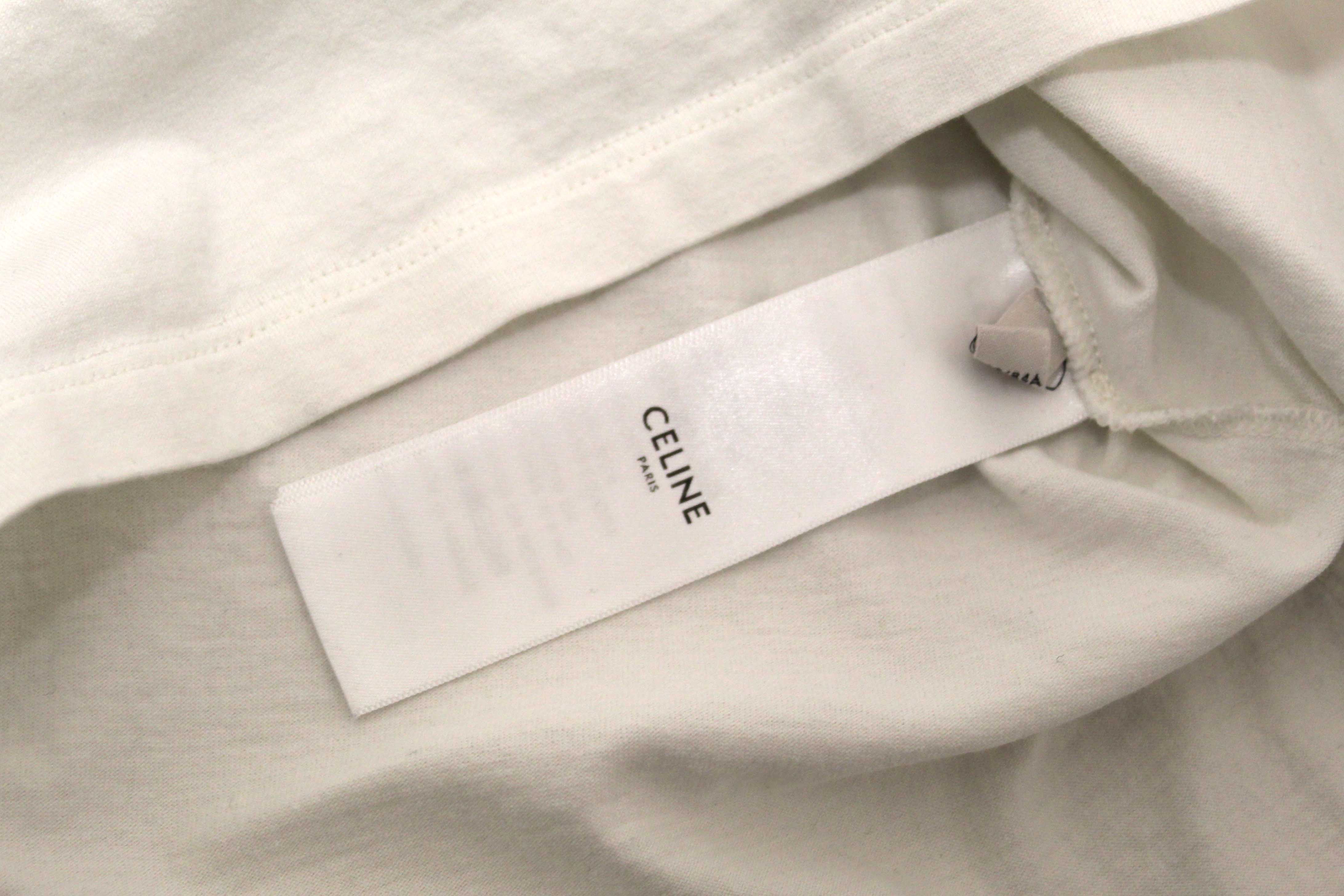 Authentic Celine White and Navy Cotton Graphic Logo Print T-shirt size S