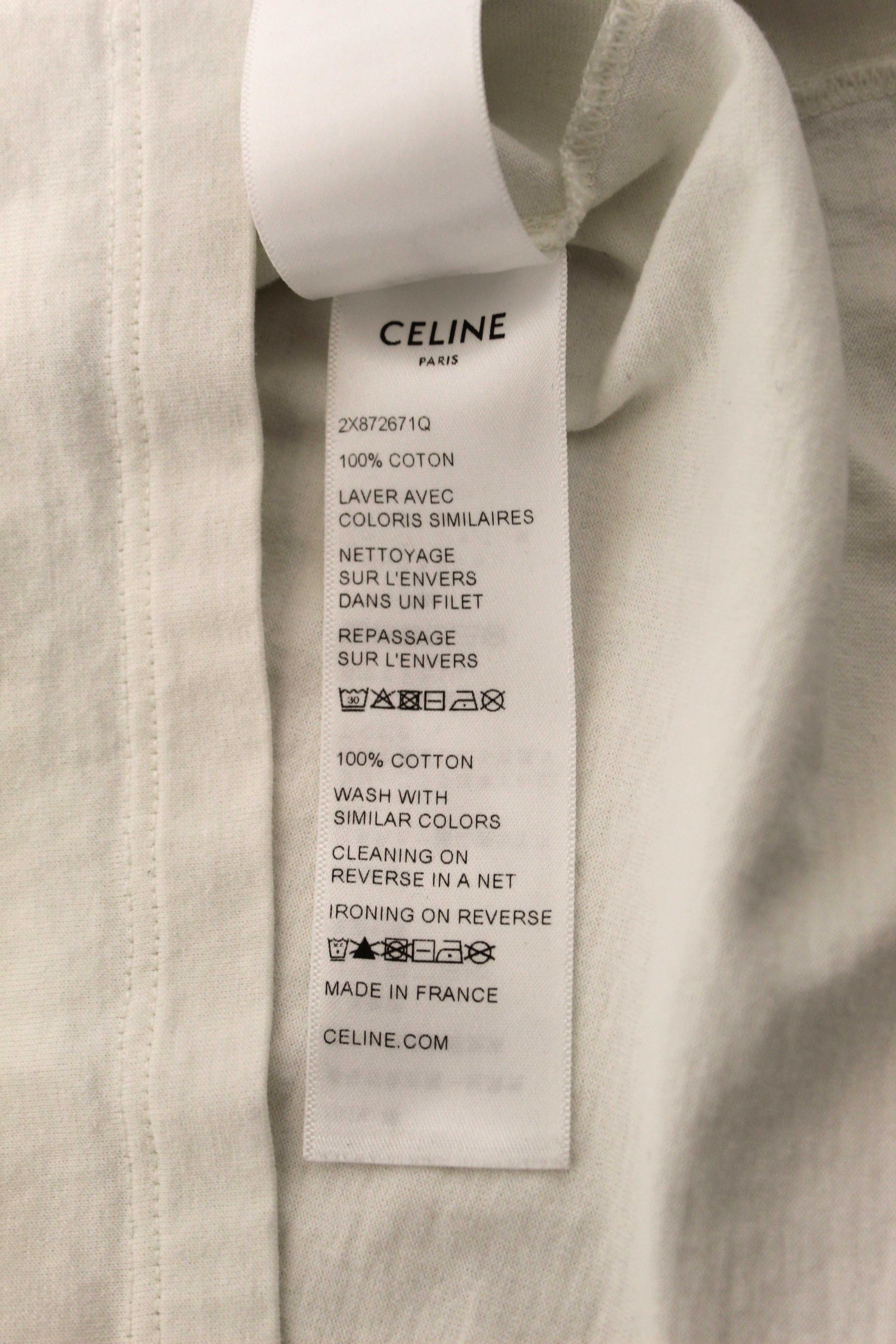 Authentic Celine White and Navy Cotton Graphic Logo Print T-shirt size S