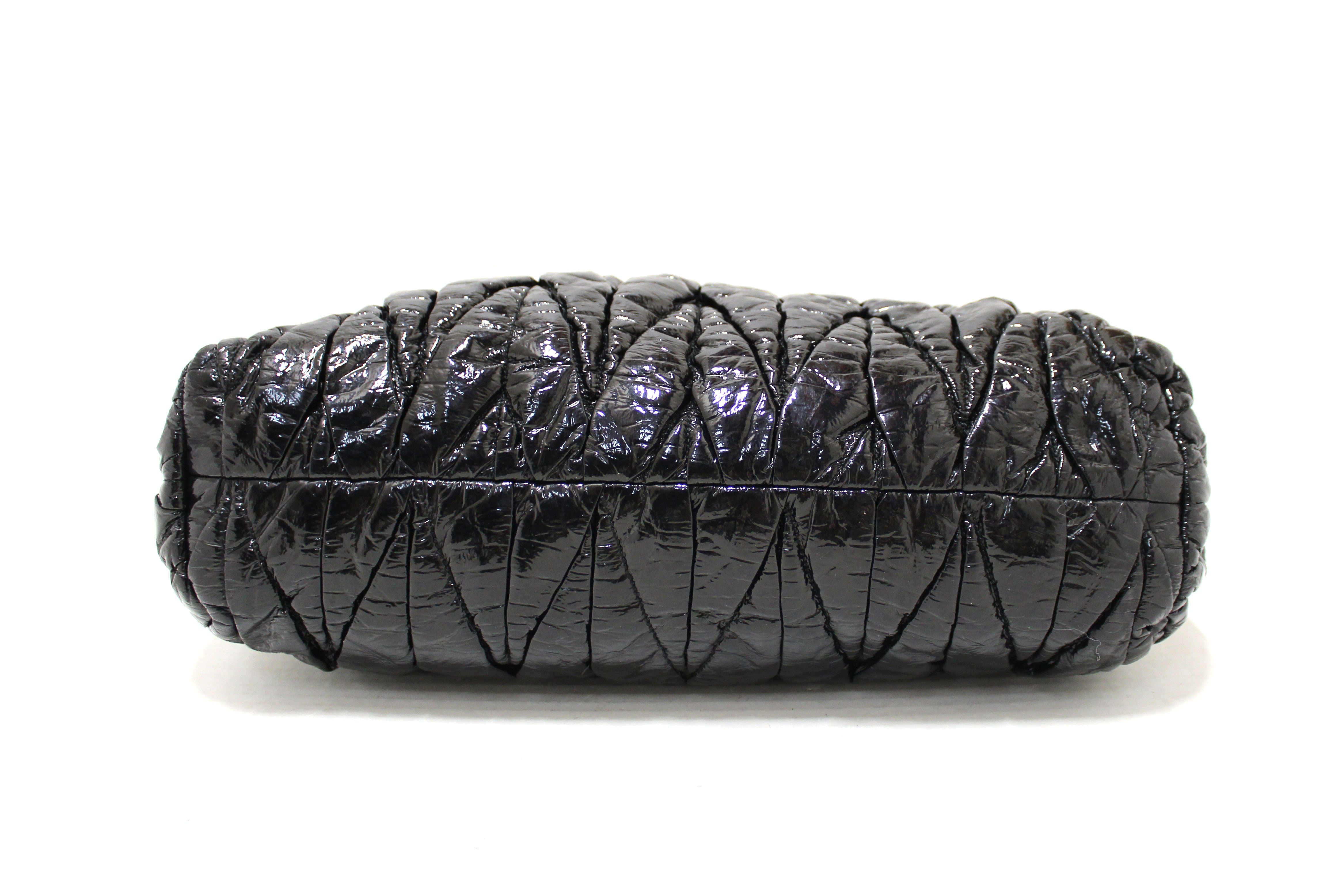 Authentic Miu Miu Black Matelasse Distressed Leather Large Tote
