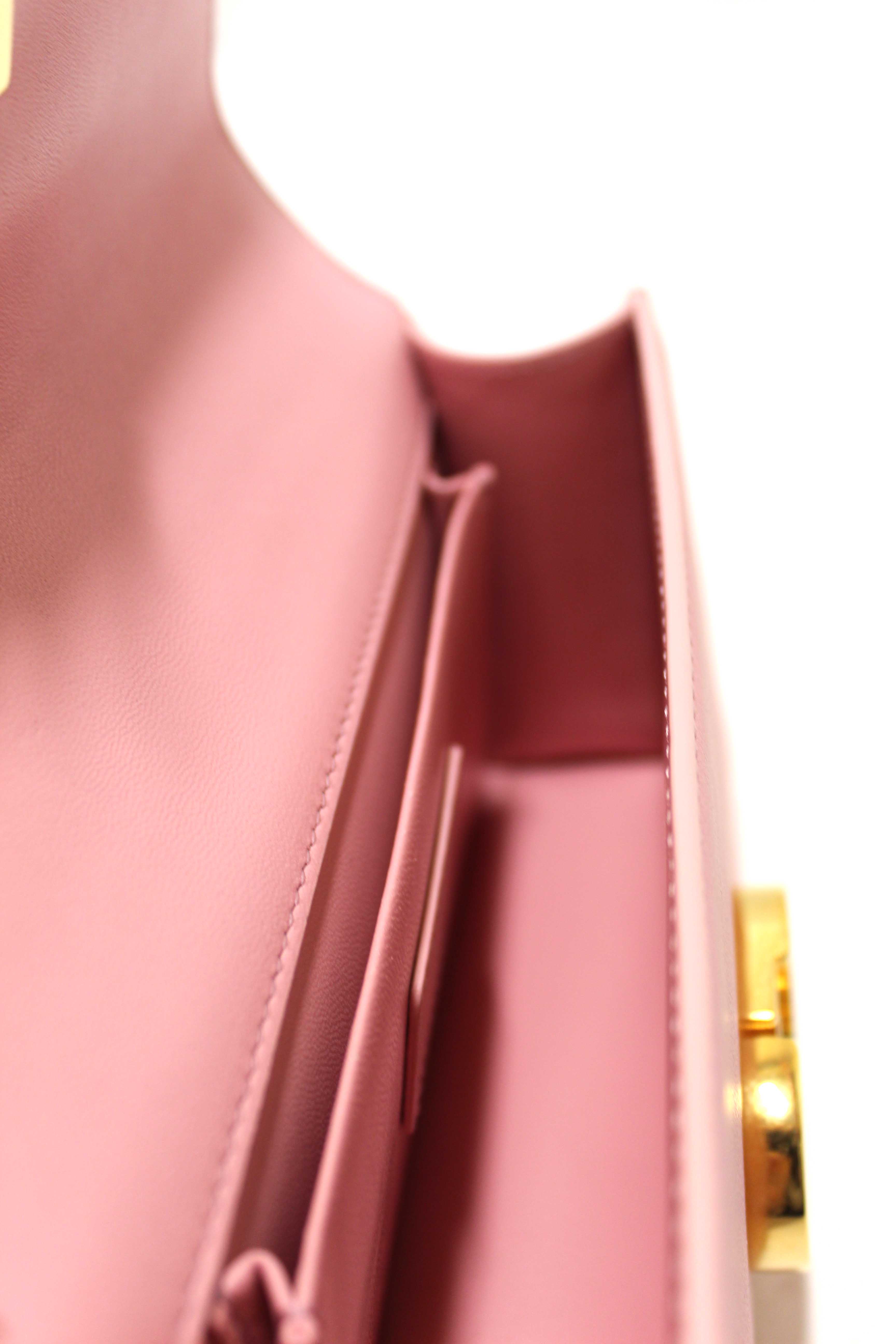 Authentic Christian Dior Pink Calfskin Leather 30 Montaigne East-West Bag with Chain
