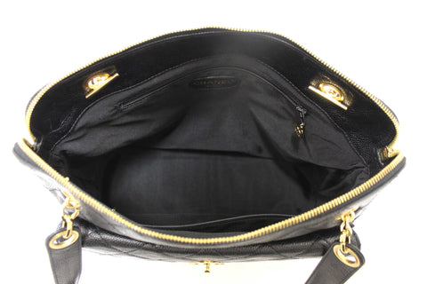 Authentic Chanel Vintage Black Quilted Caviar Front Pocket Shoulder Bag