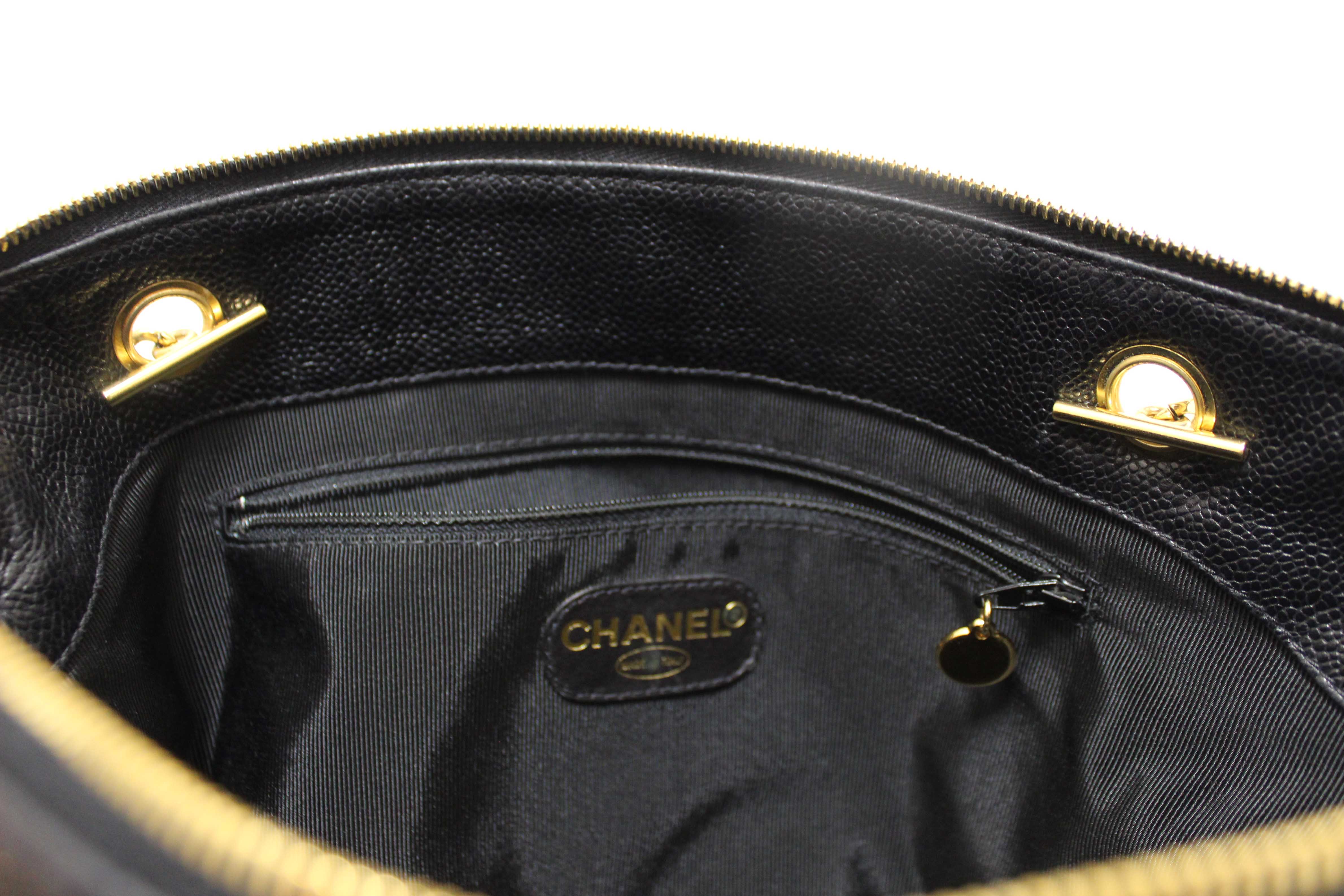 Authentic Chanel Vintage Black Quilted Caviar Front Pocket Shoulder Bag