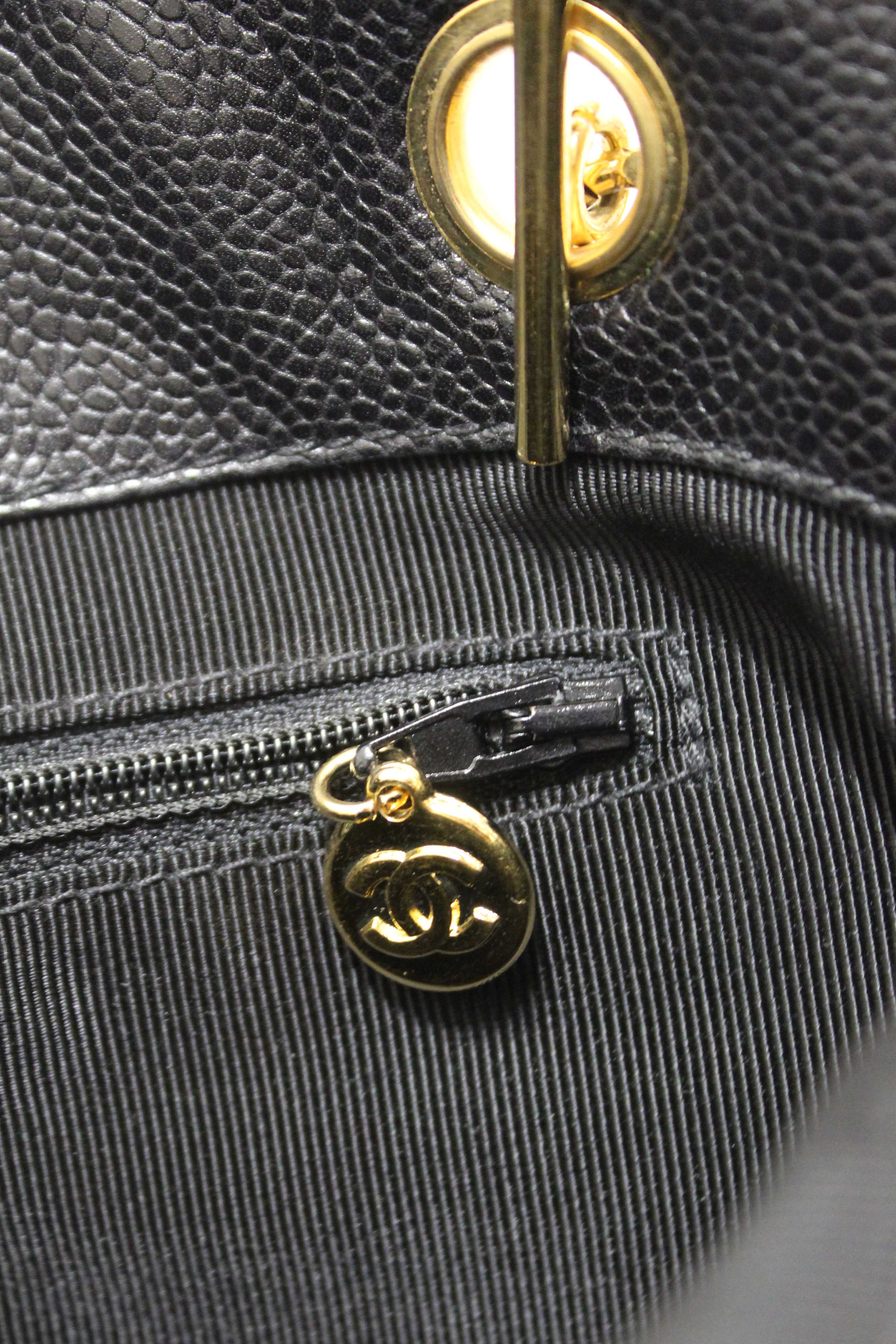 Authentic Chanel Vintage Black Quilted Caviar Front Pocket Shoulder Bag