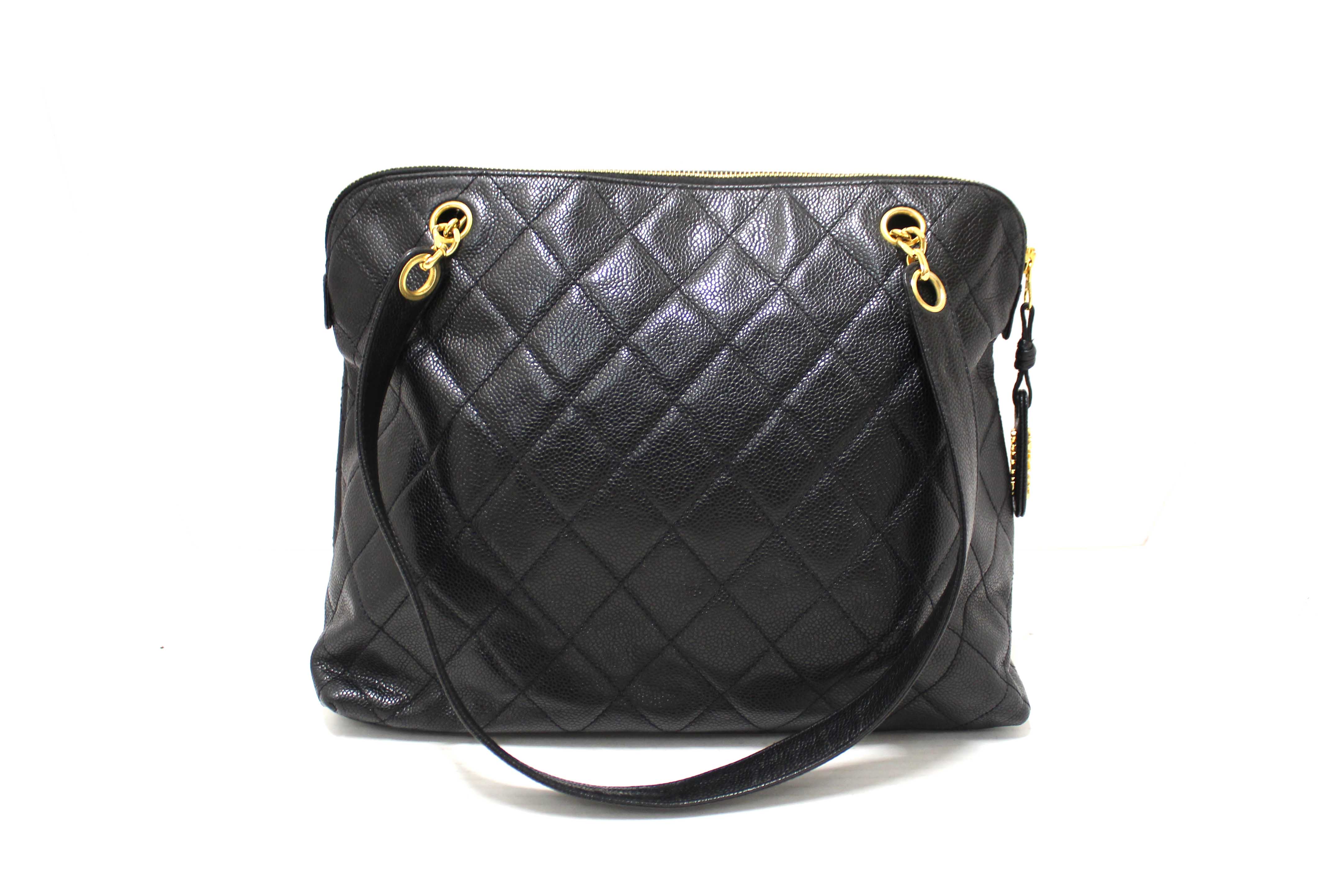 Authentic Chanel Vintage Black Quilted Caviar Front Pocket Shoulder Bag