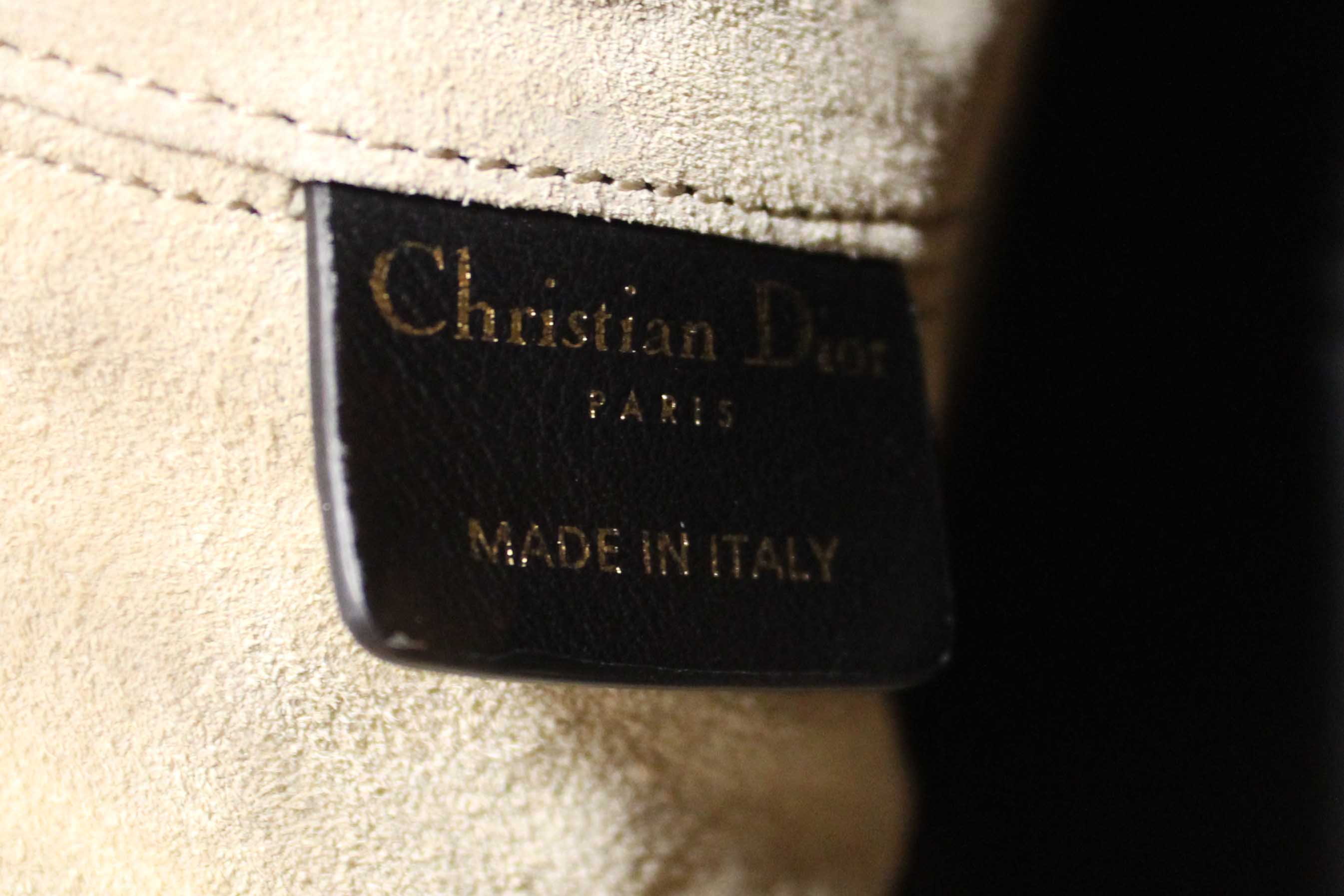 Authentic Christian Dior Rope Beige and Black Macrocannage Calfskin Medium Dior Toujours Bag