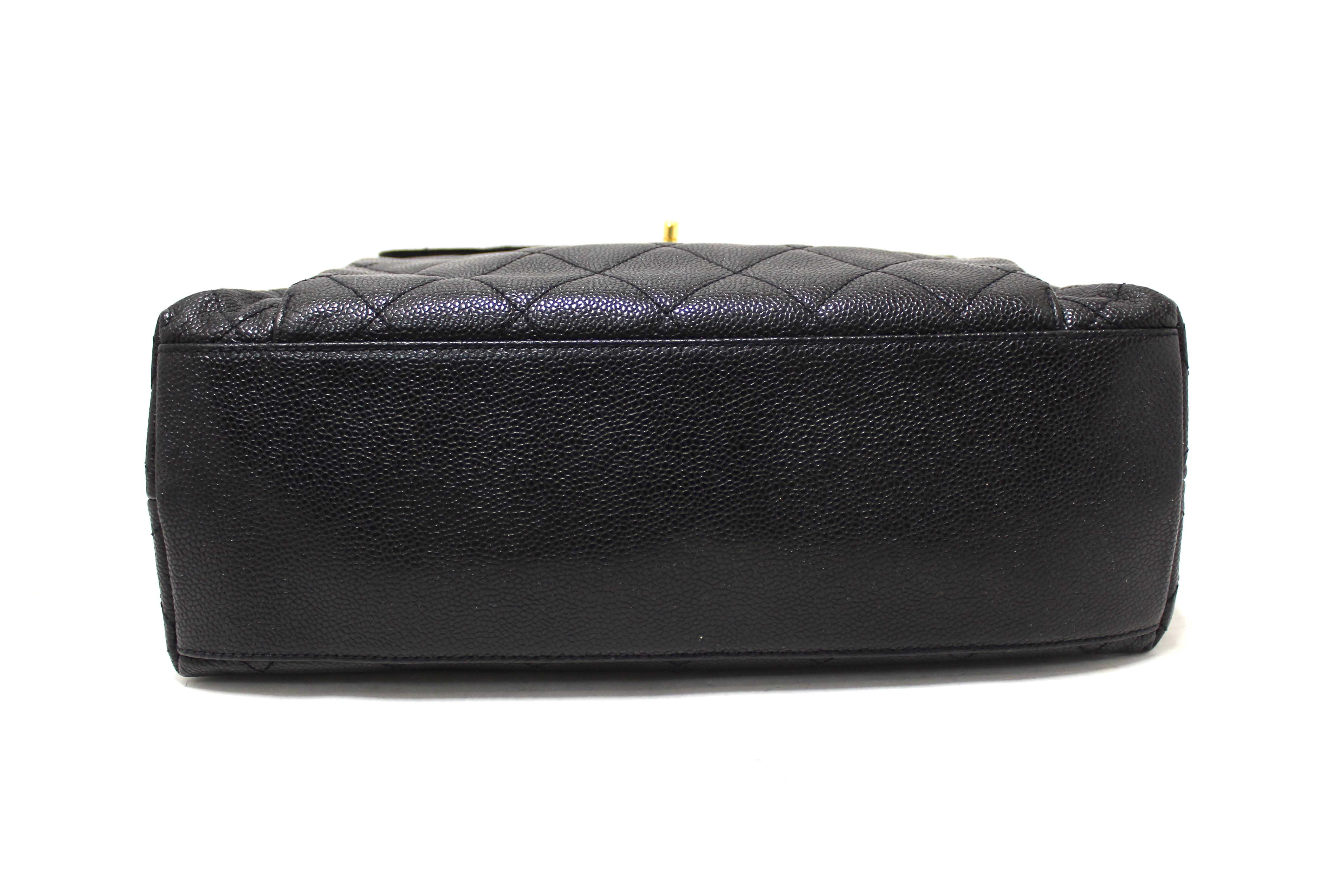 Authentic Chanel Vintage Black Quilted Caviar Front Pocket Shoulder Bag