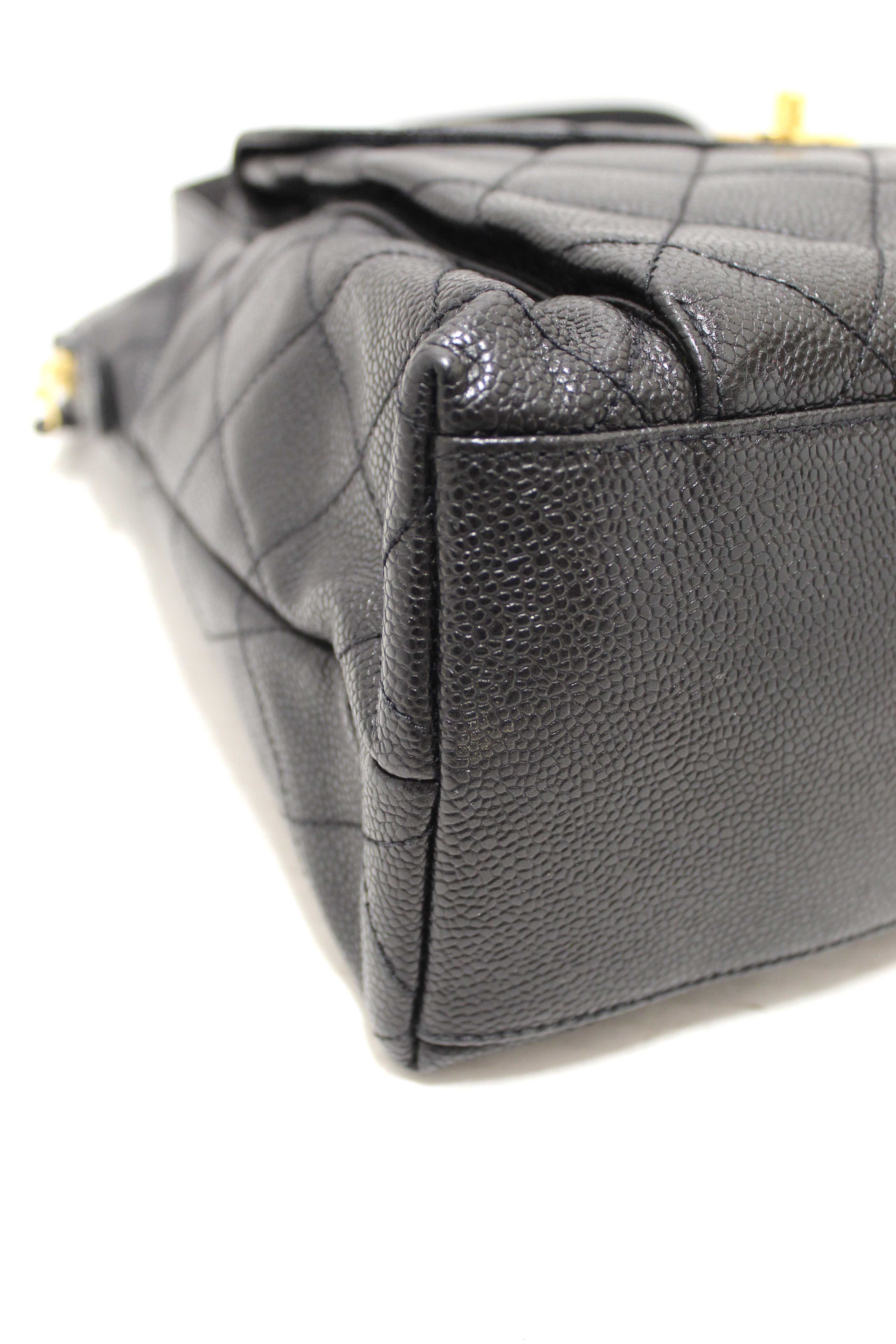 Authentic Chanel Vintage Black Quilted Caviar Front Pocket Shoulder Bag