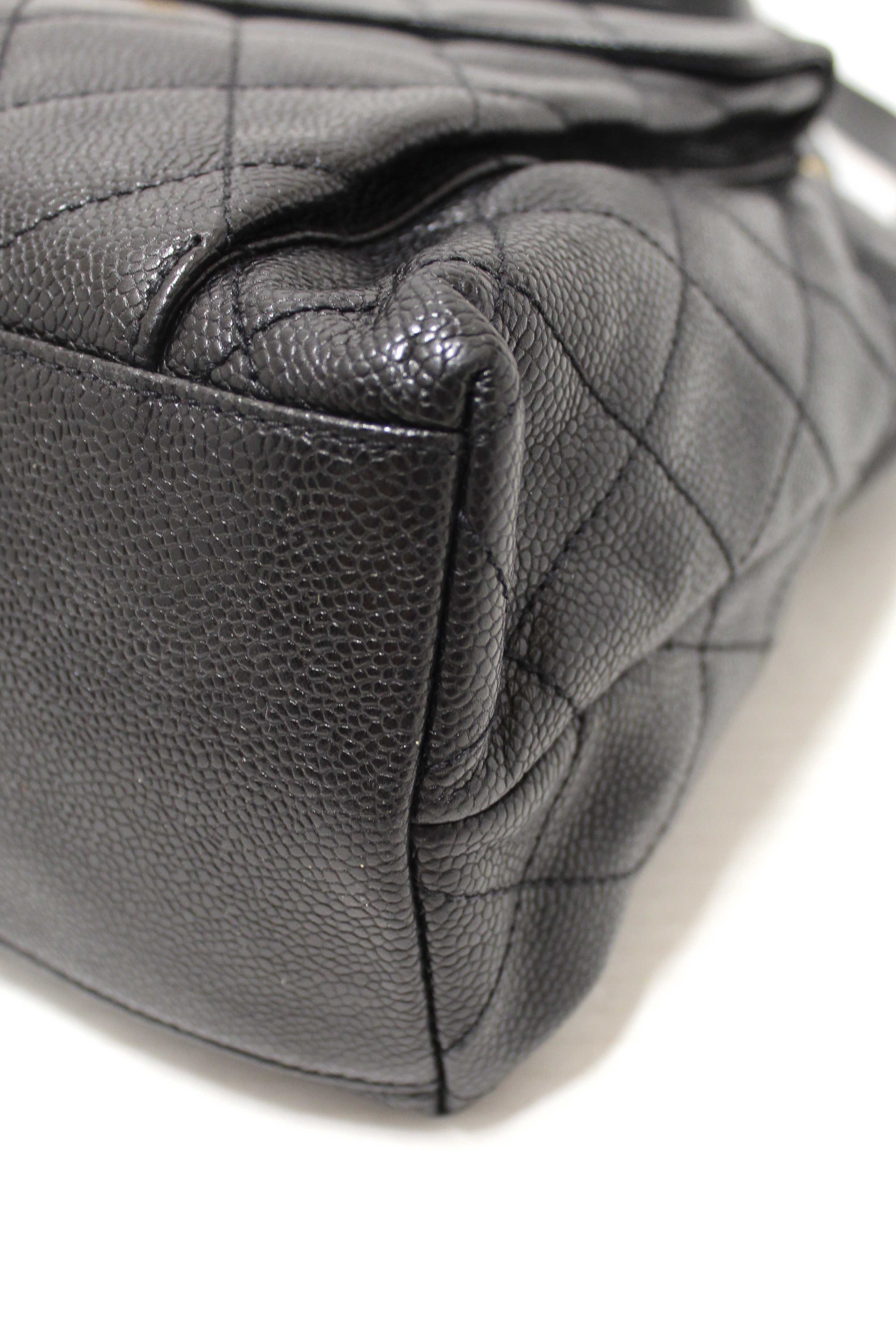 Authentic Chanel Vintage Black Quilted Caviar Front Pocket Shoulder Bag