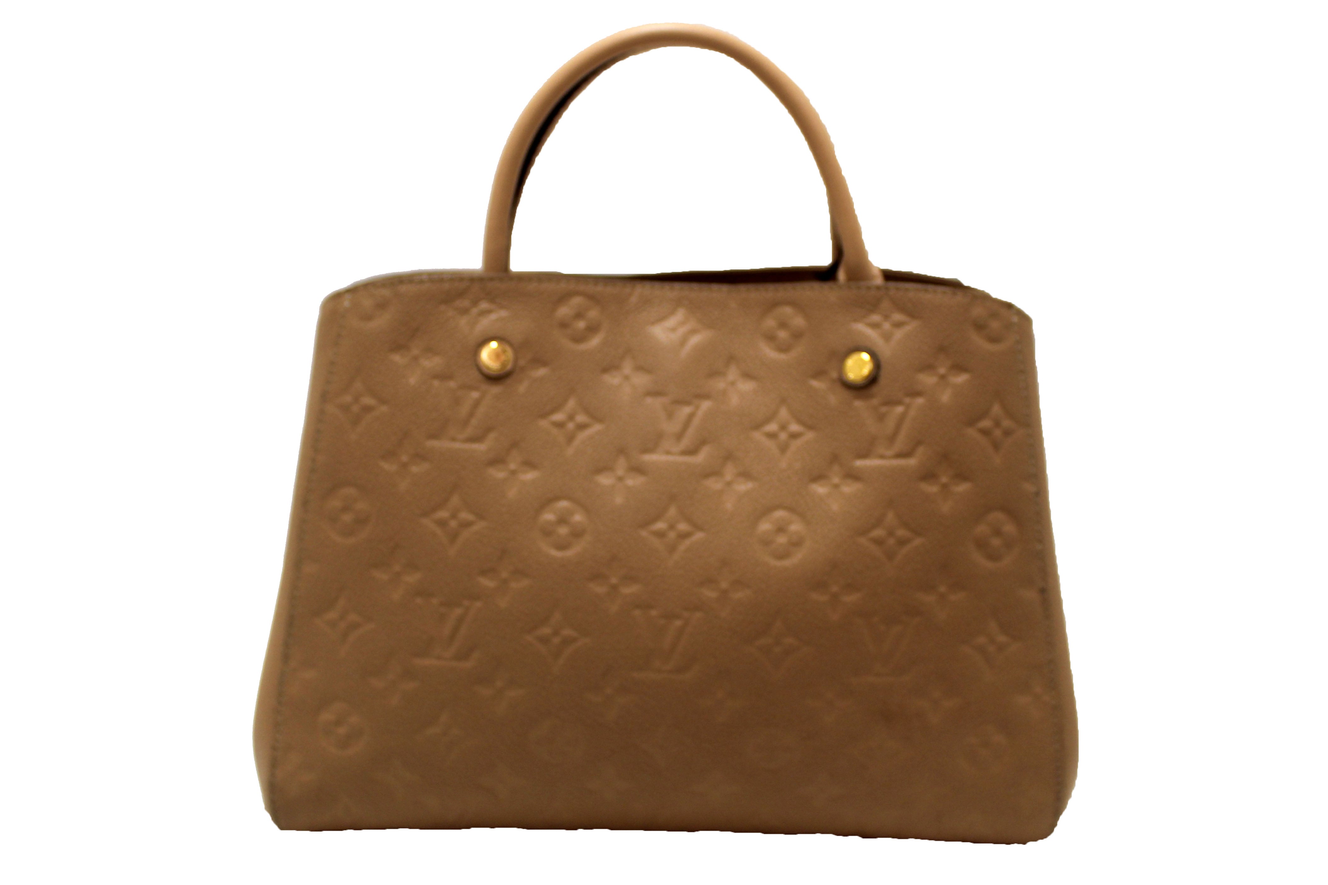 Authentic Louis Vuitton Beige Monogram Empreinte Leather Montaigne MM Bag