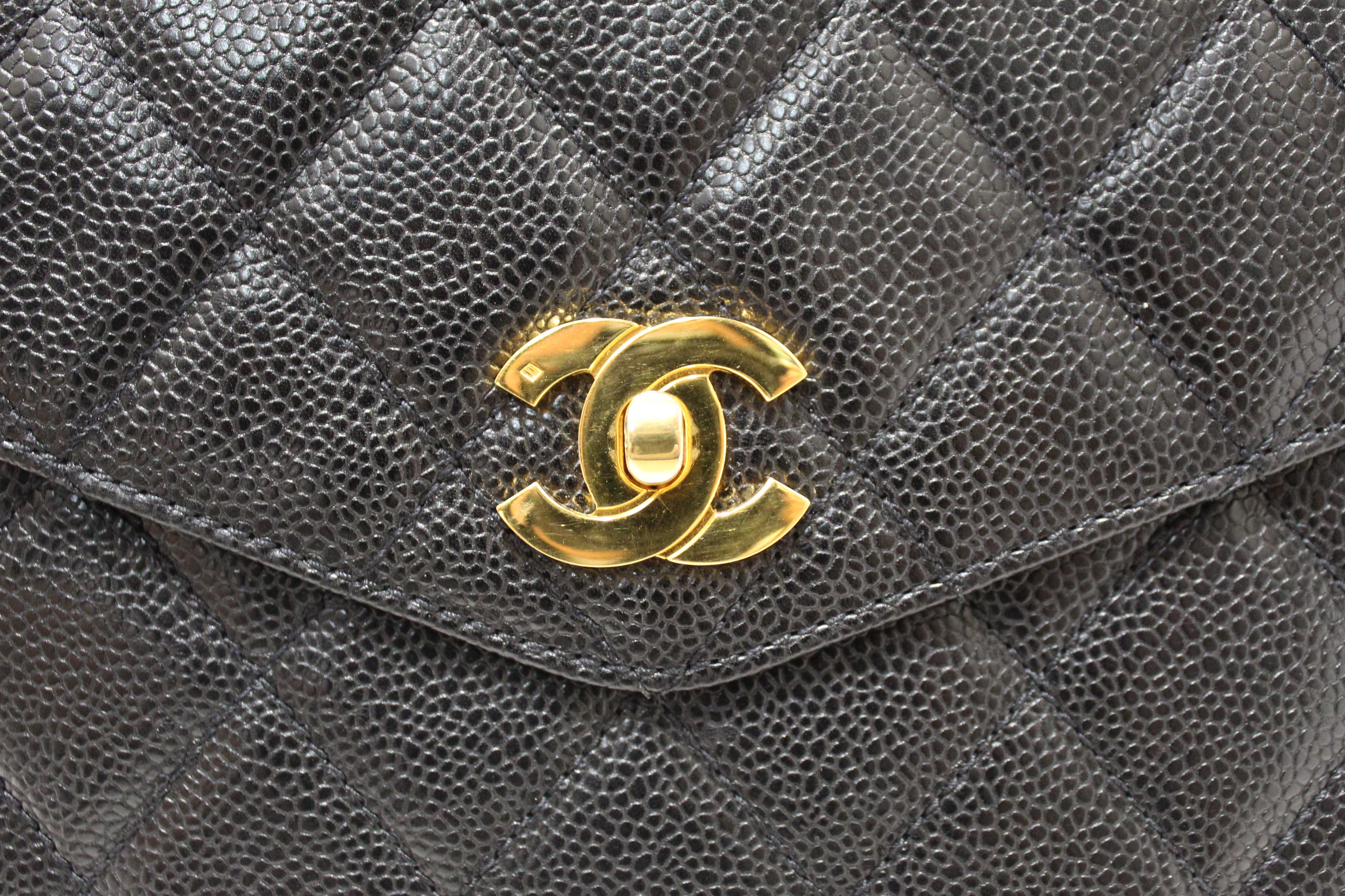 Authentic Chanel Vintage Black Quilted Caviar Front Pocket Shoulder Bag