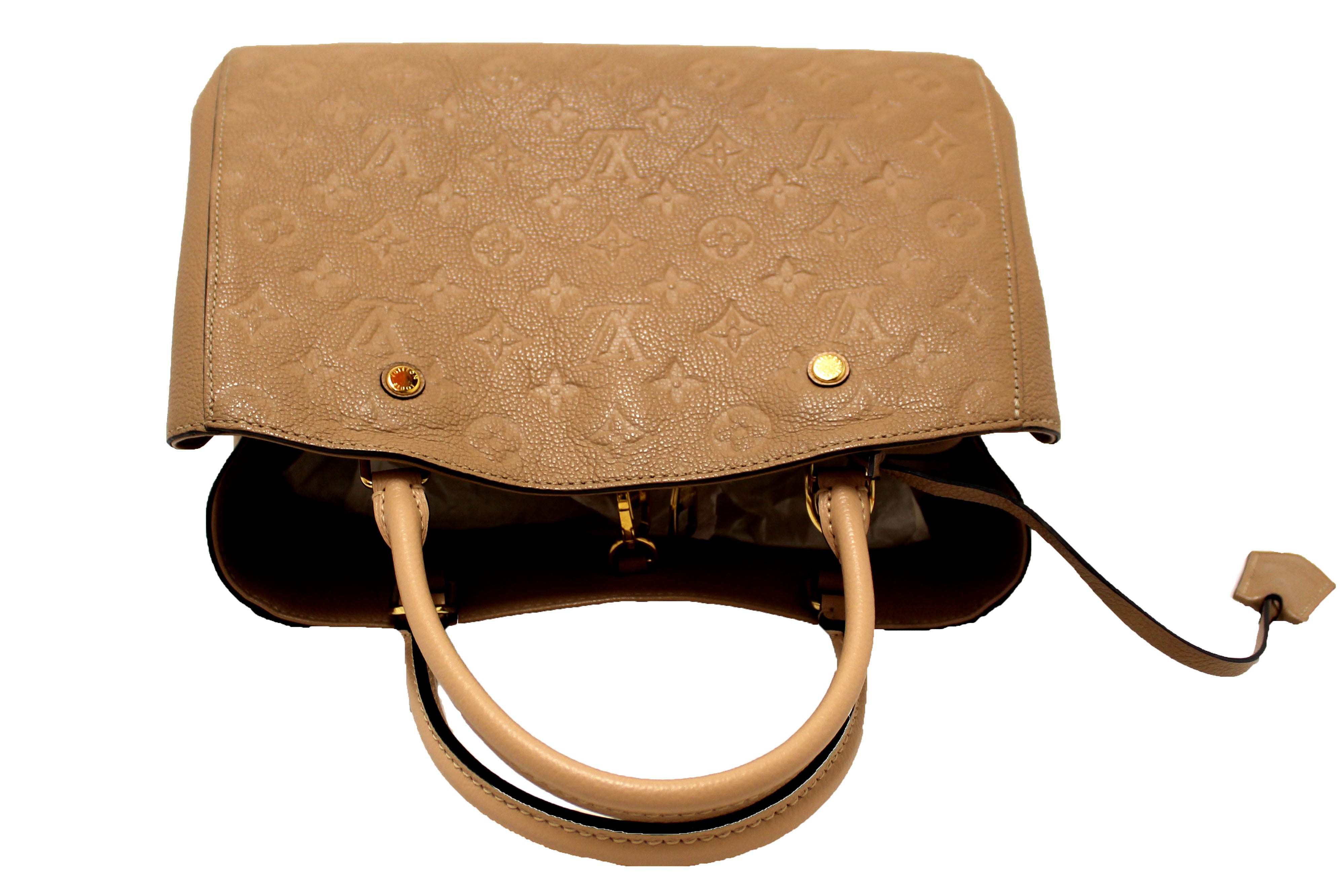 Authentic Louis Vuitton Beige Monogram Empreinte Leather Montaigne MM Bag